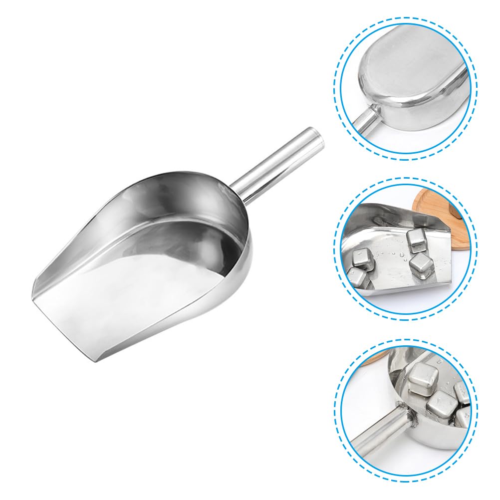 Stainless Steel Ice Scoop for Ice Maker - Large Metal Utility Scoop for Ice Cubes, Candy, Pet Food - Flat Bottom Design - Perfect for Kitchen, Bar, Restaurant & Home Use