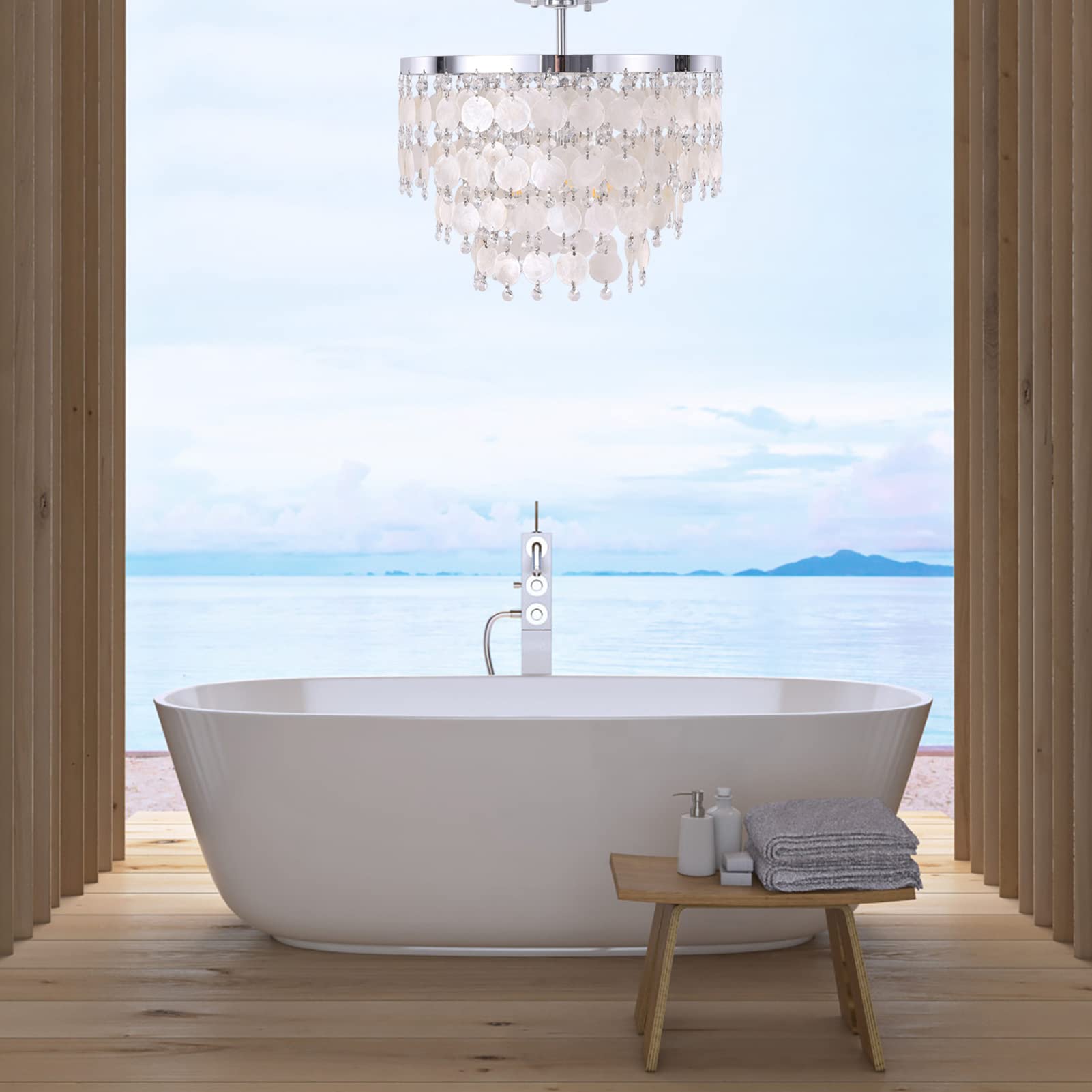 TOCHIC Modern Capiz Shell Chandelier - 16