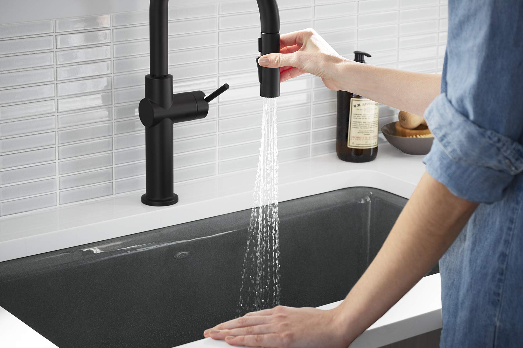 KOHLER Crue Touchless & Voice Activated Kitchen Faucet with Motion Sensor - Brushed Moderne Brass Pull Down Sprayer | Hands-Free Faucet for Modern Kitchens, Restaurants & Commercial Use