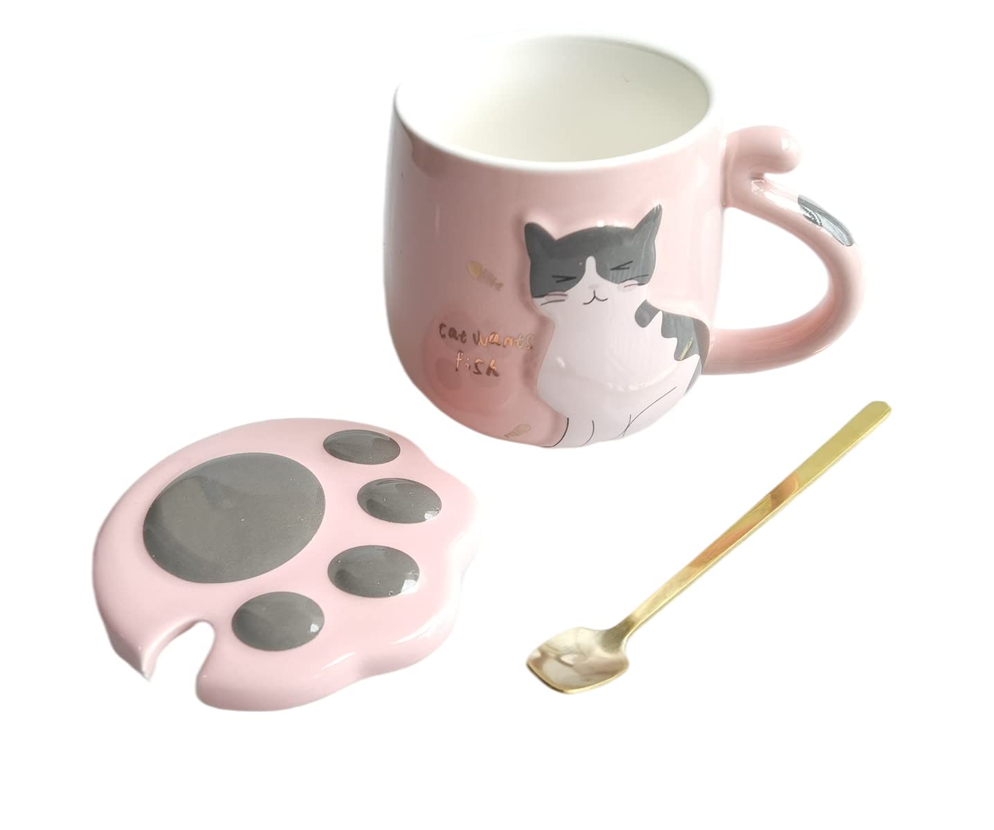 Floette Cute Cat Ceramic Coffee Mug - 12oz Novelty Tea Cup with Handle, Perfect Gift for Cat Lovers - Ideal for Home, Office Use and Birthday Gifts (A15)