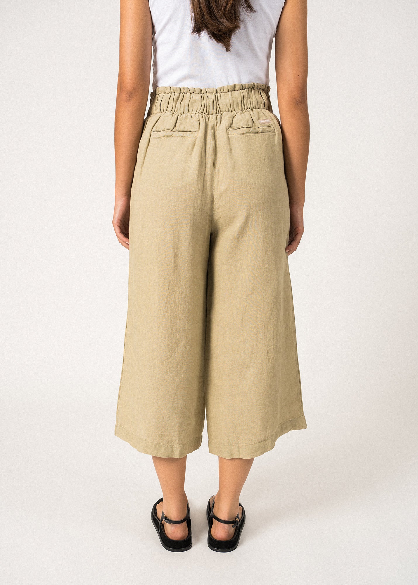Chloe Pleated Wide Leg Linen Pants with Elastic Waist - 100% Natural Soft Almond Linen Fabric - Perfect for Summer, Office Wear & Casual Outfits