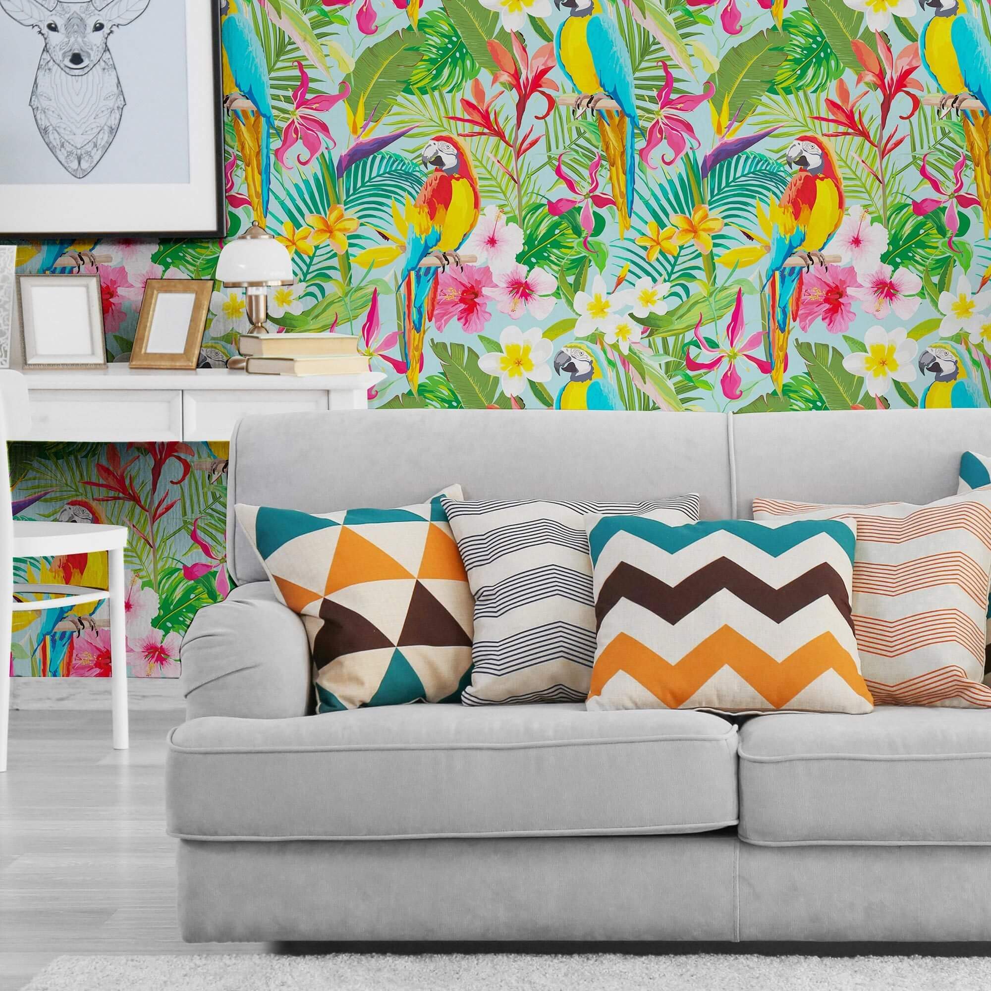 Green and Blue Tropical Floral Peel and Stick Removable Wallpaper - Self-Adhesive Decorative Wall Covering for Bedroom, Living Room, Nursery - Easy to Apply and Remove