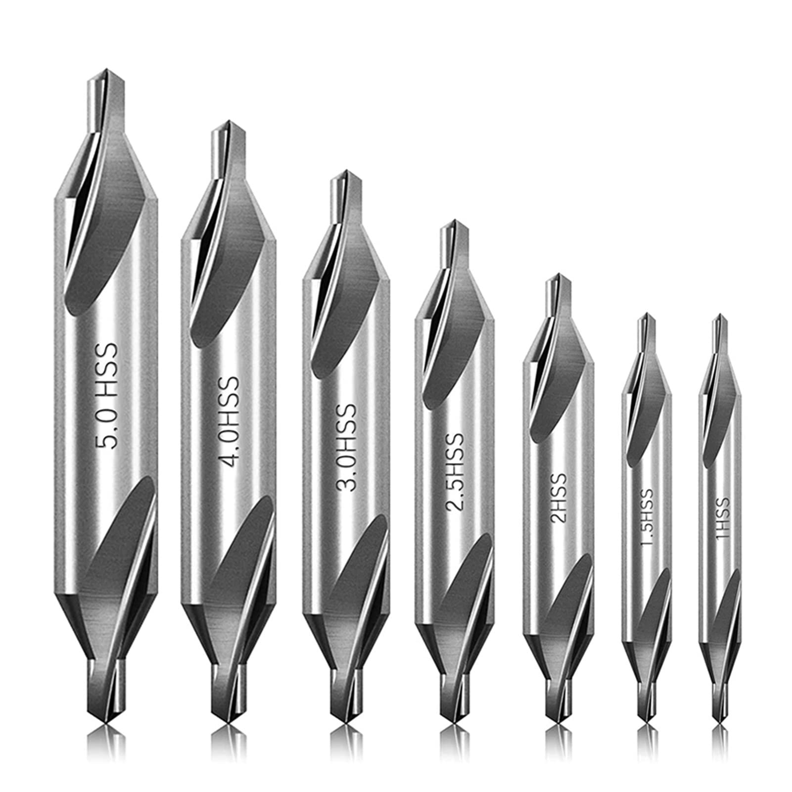 7 Pcs 60-Degree Center Drill Bit Set for Metalworking - High Speed Steel Countersink Tools for Lathe, Milling & Drilling Machines - Perfect for Precision Hole Starting & Chamfering (Silver)