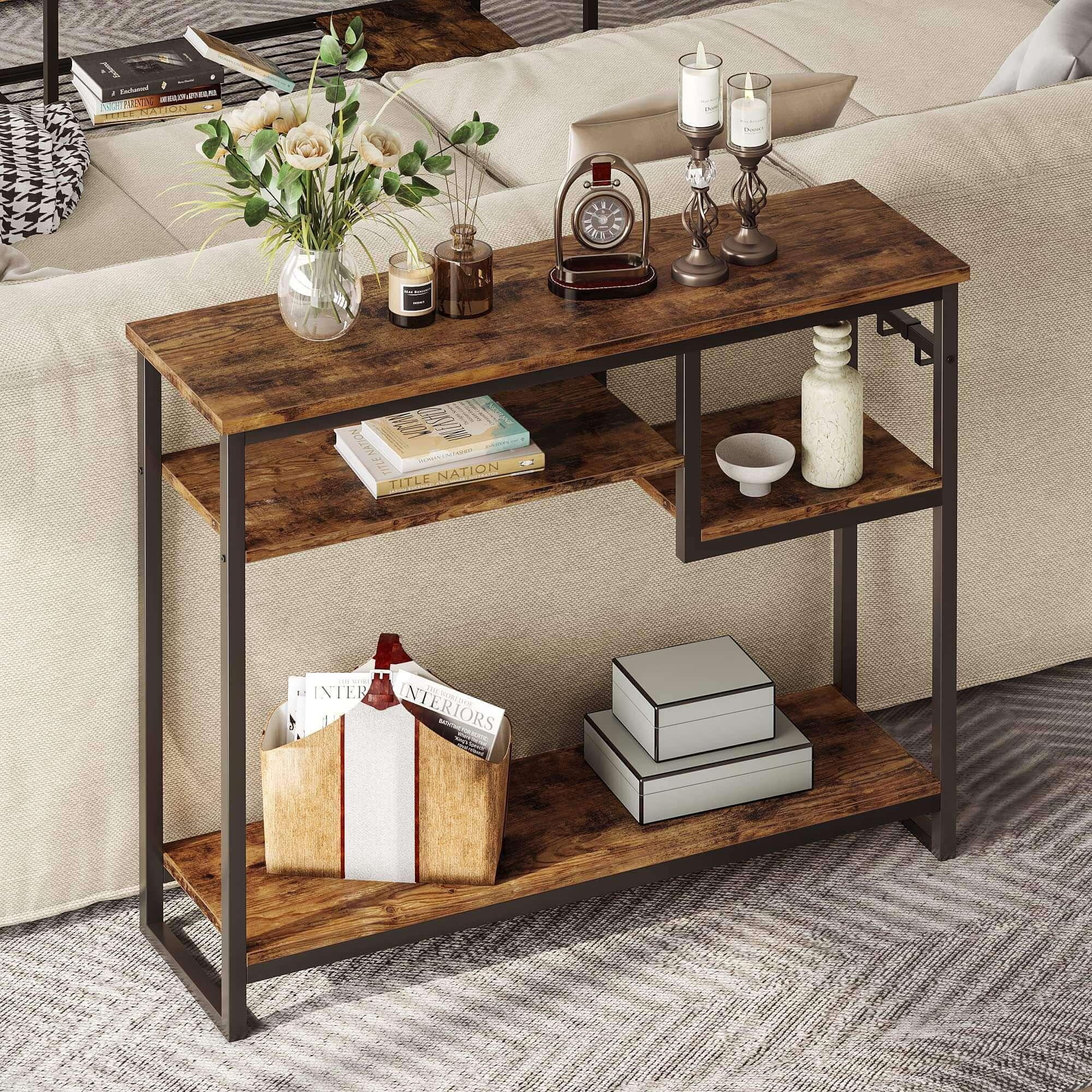 Bestier Multi-Functional Hallway Table - Entryway Console Sofa Table with Storage Shelf, Modern Narrow Bench for Small Spaces | Perfect for Living Room, Bedroom, or Apartment Entryway Décor