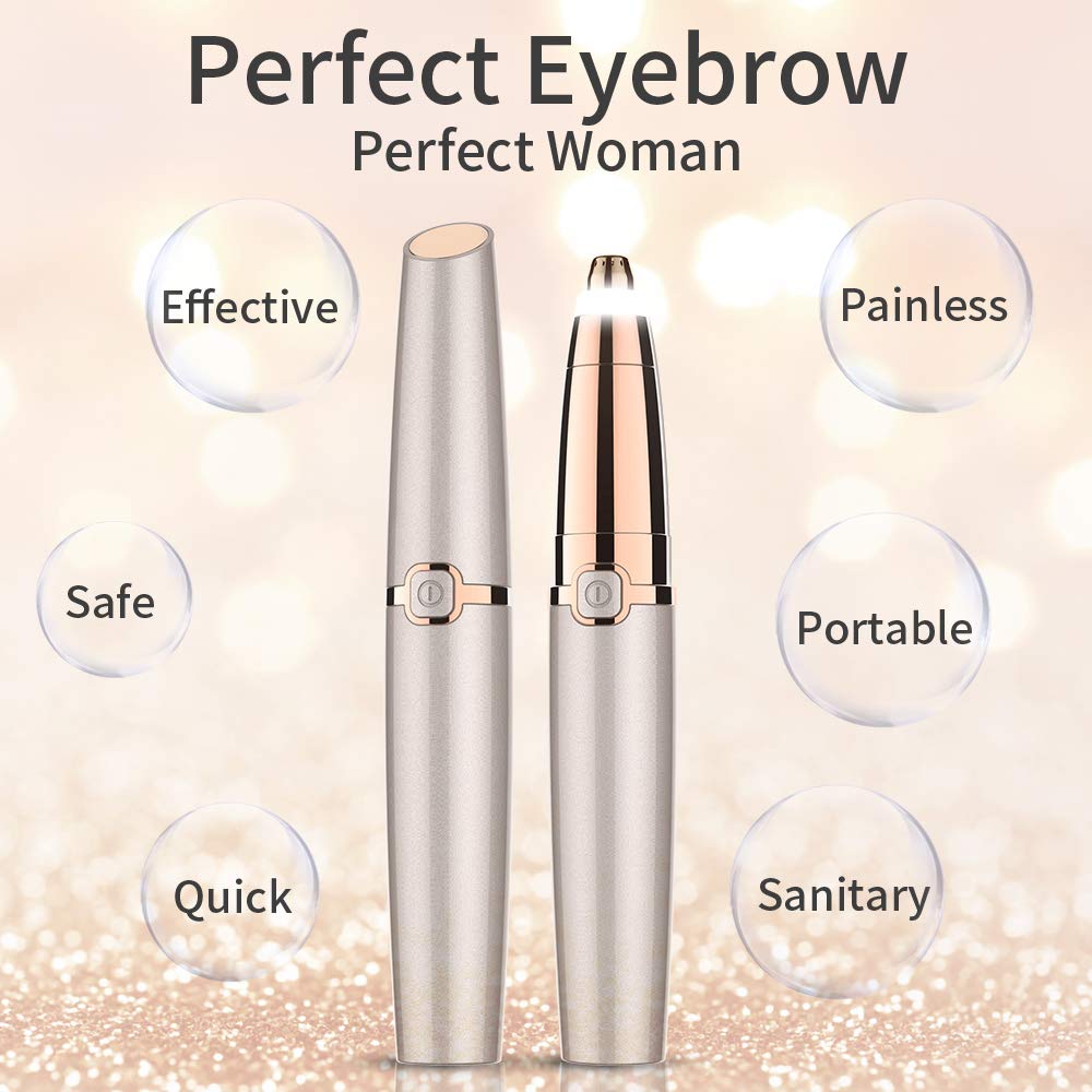Painless Eyebrow Trimmer for Women & Men - LED Light Electric Eyebrow Hair Remover, Portable & Safe Corded Epilator Pen | Perfect for Home Use, Travel, and Salon-Quality Grooming