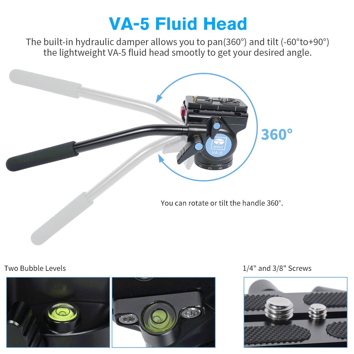 SIRUI P-325FS 148cm Carbon Fiber Camera Monopod with Removable Tripod Base & VA-5 Fluid Head - Professional DSLR Monopod for Photography & Videography - Supports 10kg Load - Perfect for Travel, Outdoor Shooting & Video Recording