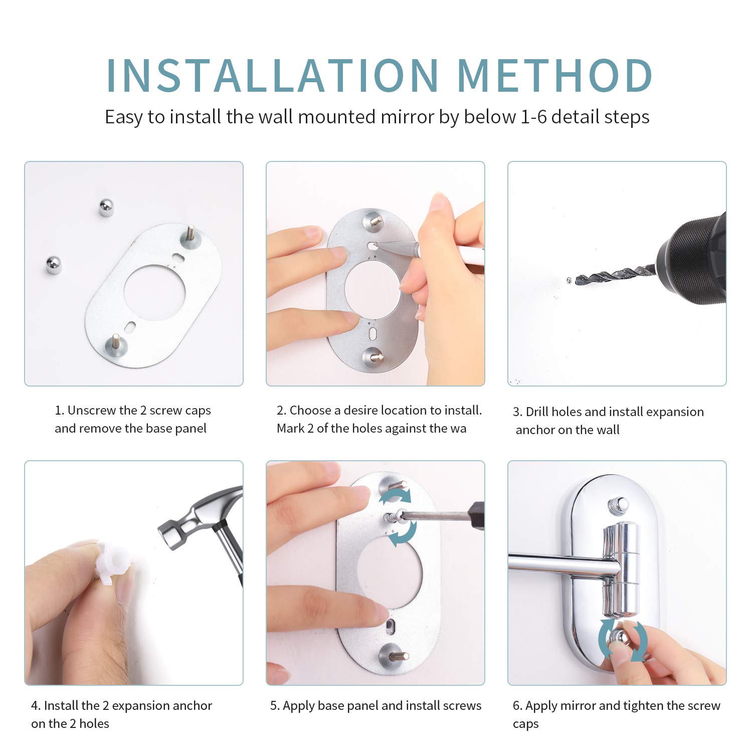 ALVOROG 8 Inch Rechargeable Wall Mounted LED Makeup Mirror - 3 Color Lighting, 1X/5X Magnifying, 360° Rotation, Smart Dimming & Auto Shutoff - Perfect for Bathroom Vanity, Dressing Room & Bedroom Makeup Station