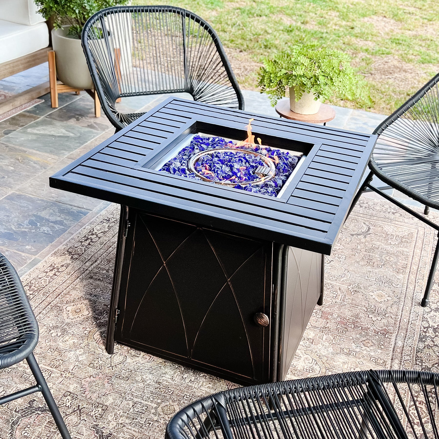 PHI VILLA 28 Inch Outdoor Gas Fire Pit Table - 50,000 BTU Stainless Steel Firepit with Lid - Perfect for Patio, Backyard, and Camping Gatherings
