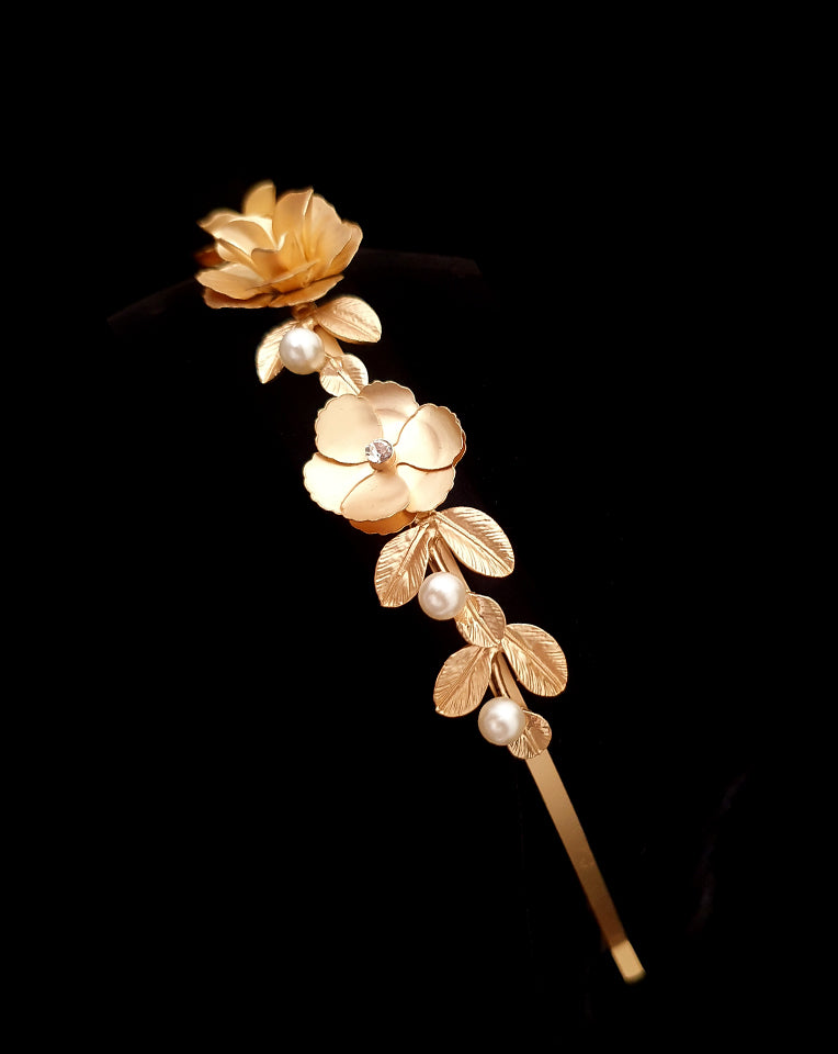 Janie by Johnny B Collection Gold Metal Flower Headband – Elegant Wedding & Bridal Hair Accessory for Brides, Bridesmaids, and Special Occasions