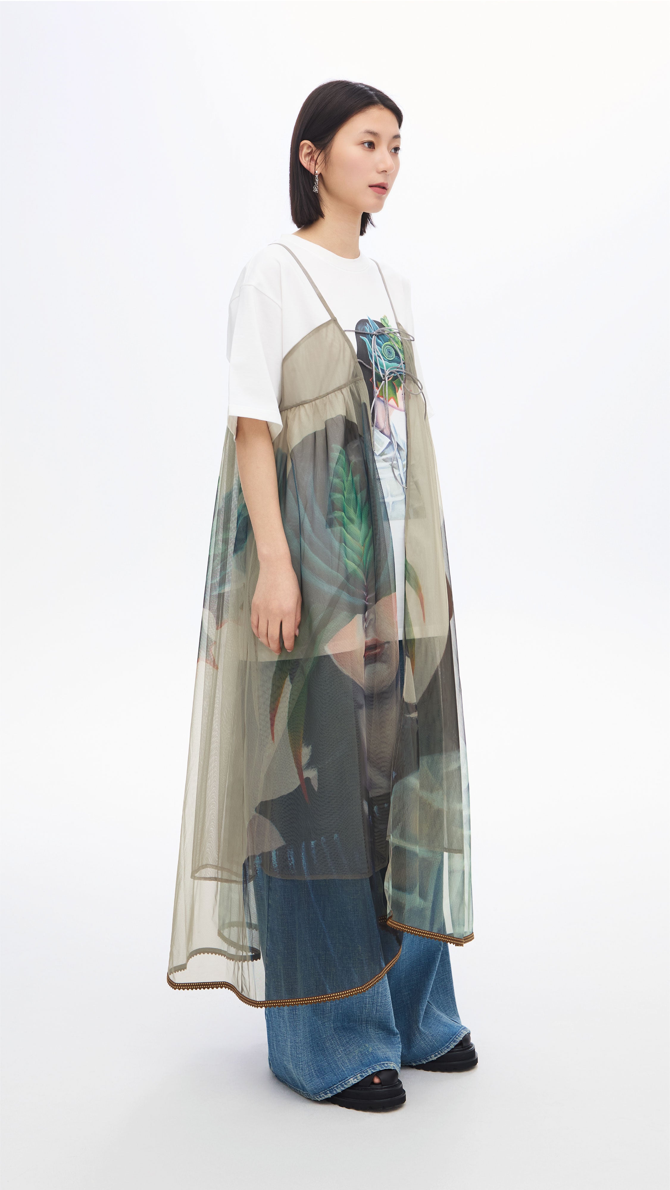 Mariko Enomoto Women's Printed Long Vest - Stylish Open Front Cardigan for Casual Outfits & Layering