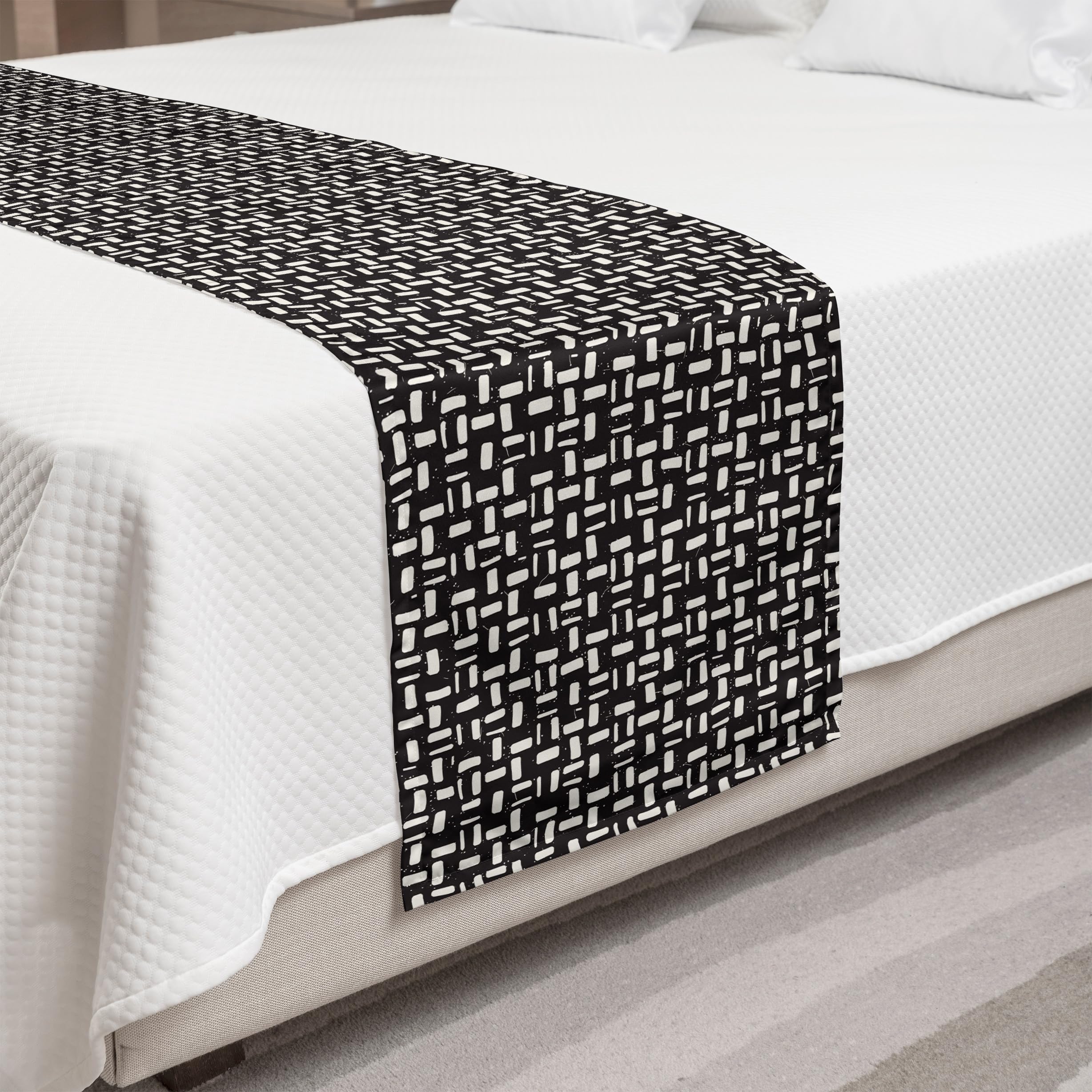 Ambesonne Black and Ivory Bed Runner - Hand Drawn Stripes with Grunge Effect, Decorative Accent Bedding Scarf for Hotels, Homes & Guestrooms | Perfect for Master Bedrooms, Guest Suites & Luxury Hotel Decor