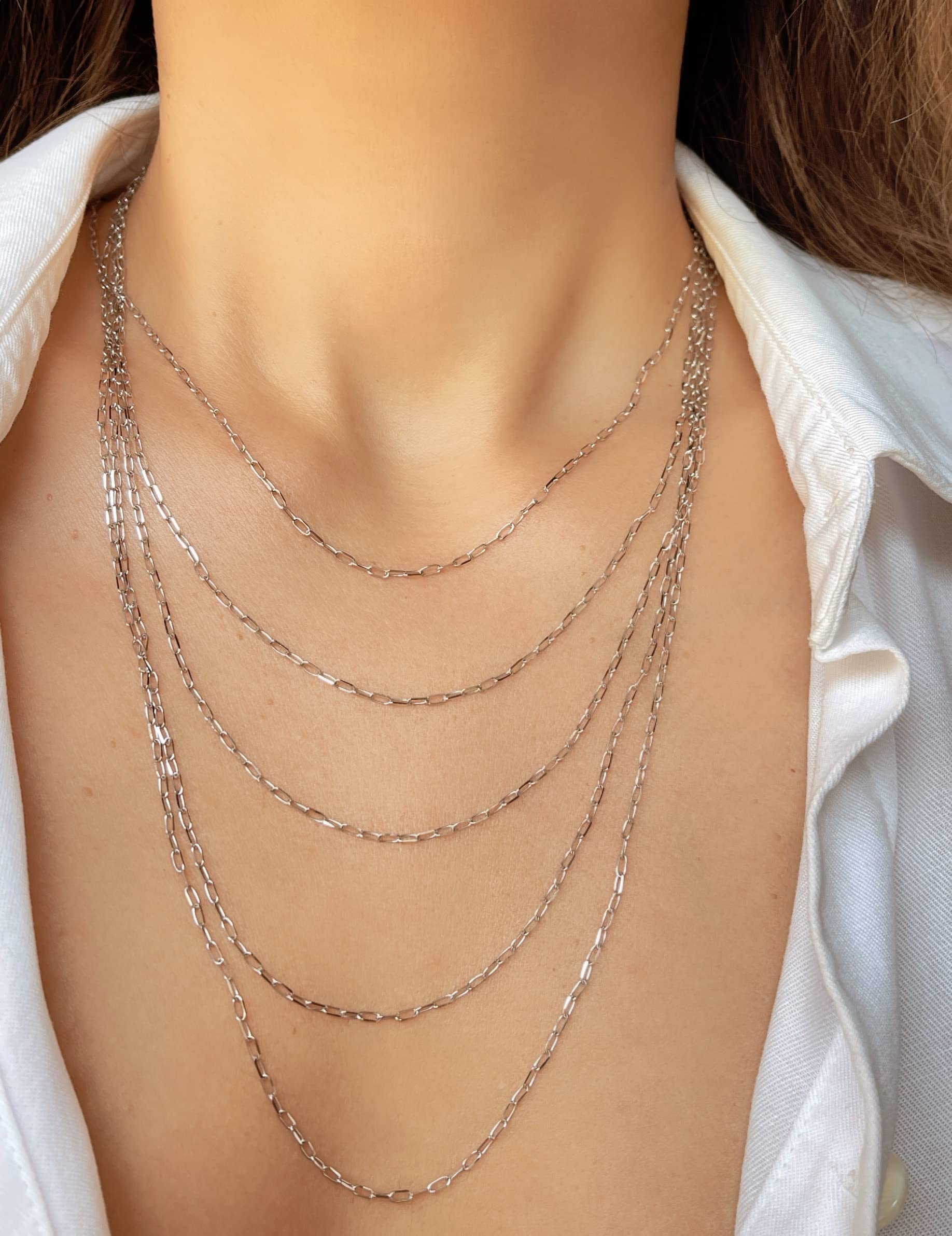 14K Solid Gold Cable Chain Necklace for Women - 1.7mm Diamond Cut Thin Paperclip Link Chain in Yellow & White Gold - Dainty Pendant Necklace with Lobster Clasp (14