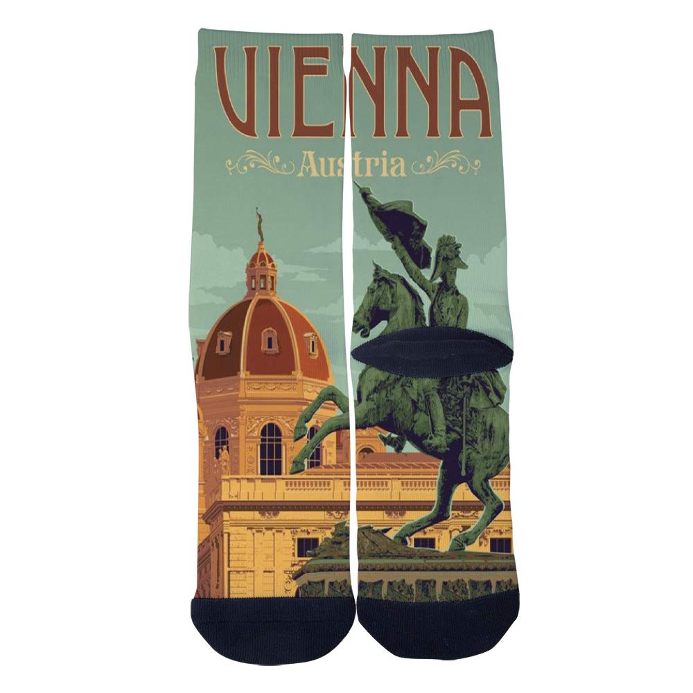 Vintage Vienna Poster Socks - Unisex Travel Crew Socks for Casual Wear