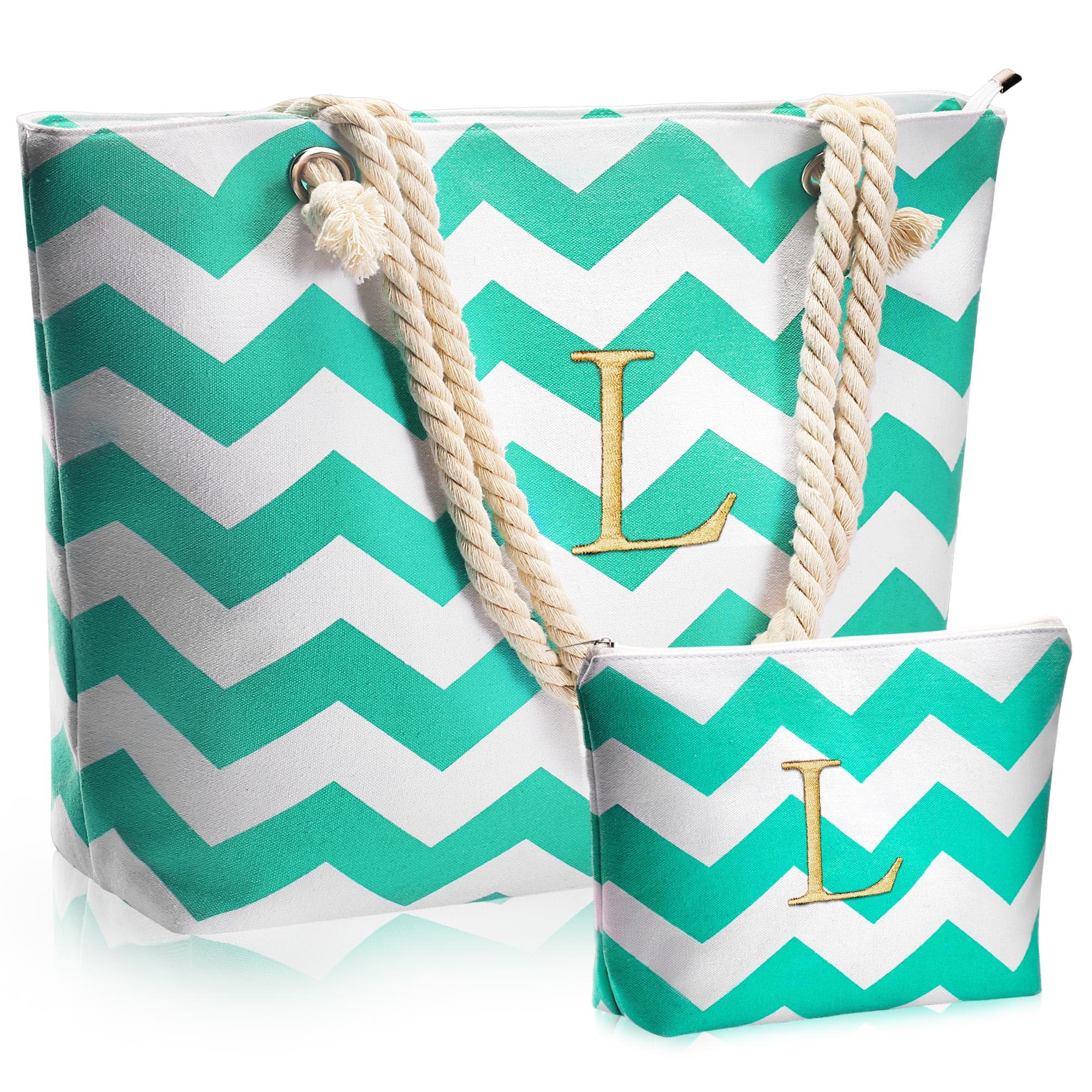 YOOLIFE Monogram Initial Tote Bag with Makeup Bag - Personalized Christmas, Mother's Day & Birthday Gifts for Women | Perfect for Work, Travel & Everyday Use