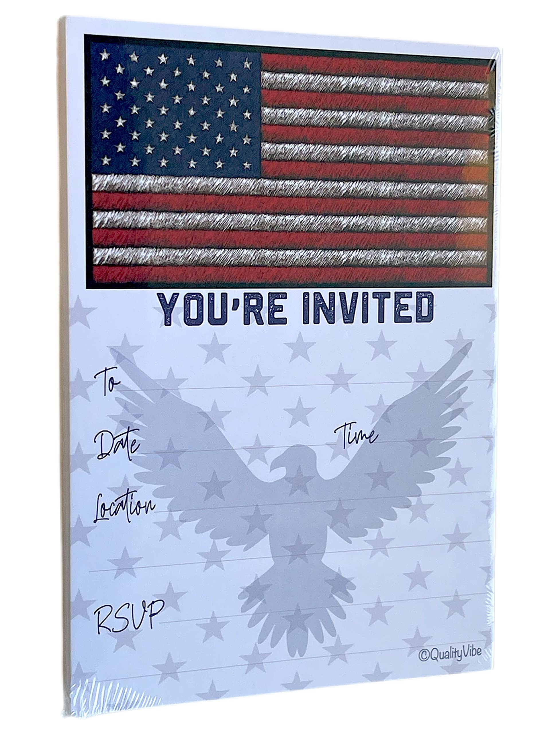 25 Premium American Flag Patriotic Invitations with Envelopes - Perfect for Academy Awards Party, Flag Day Celebrations & Military Welcome Home Events - Thick Non-Coated Cardstock Works with Any Pen - Ideal for Patriotic Parties, 4th of July & Veterans Day Gatherings