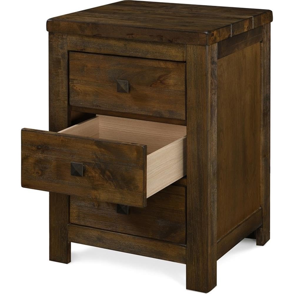 Finch Stratford Farmhouse Wooden Nightstand with 3 Drawers - Rustic Brown Bedside End Table with Space Saving Design for Bedroom, Living Room, or Office