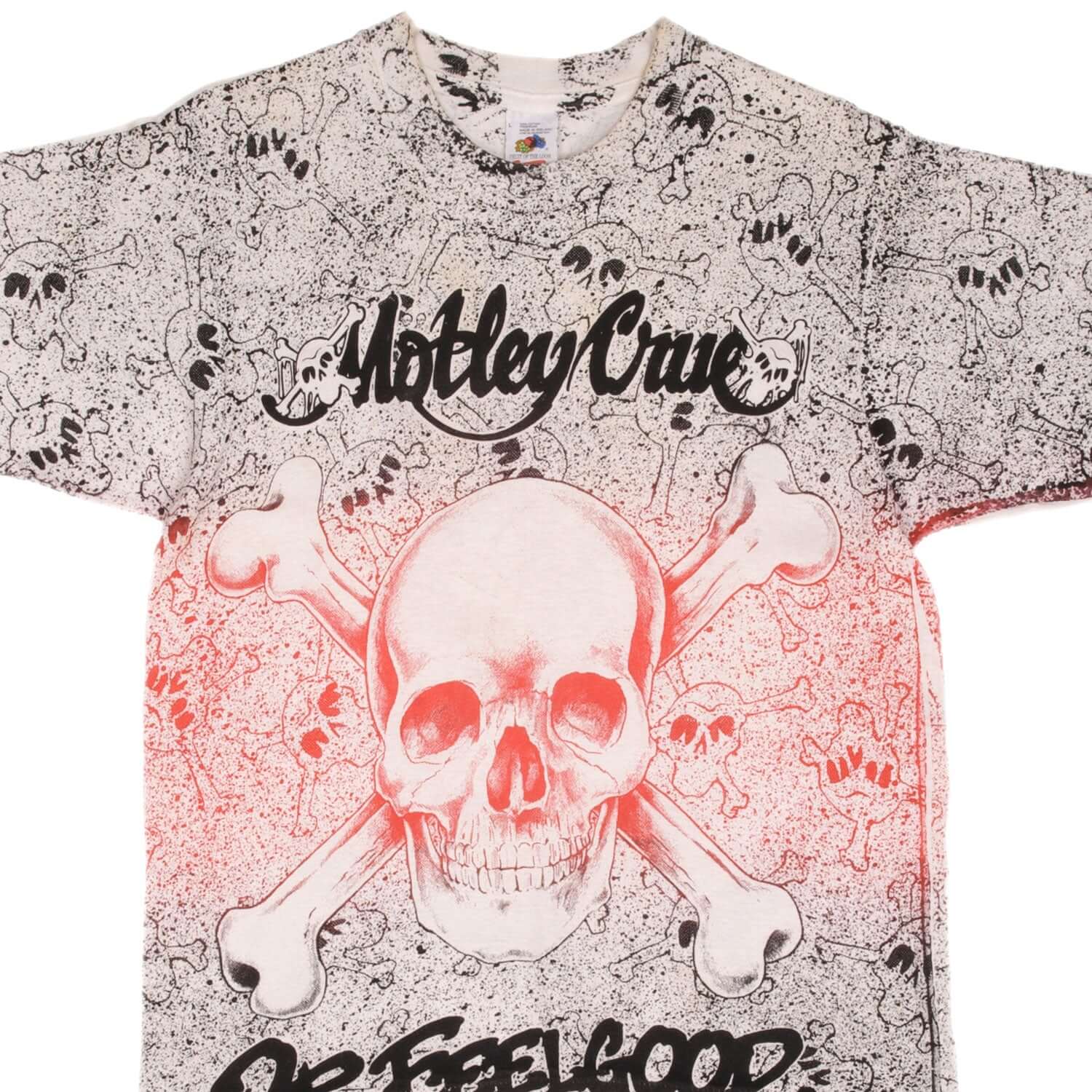Vintage Motley Crue Dr. Feelgood All Over Print T-Shirt - 1990s Retro Band Tee - Medium Size - Perfect for Concerts, Rock Music Events & Vintage Fashion Lovers