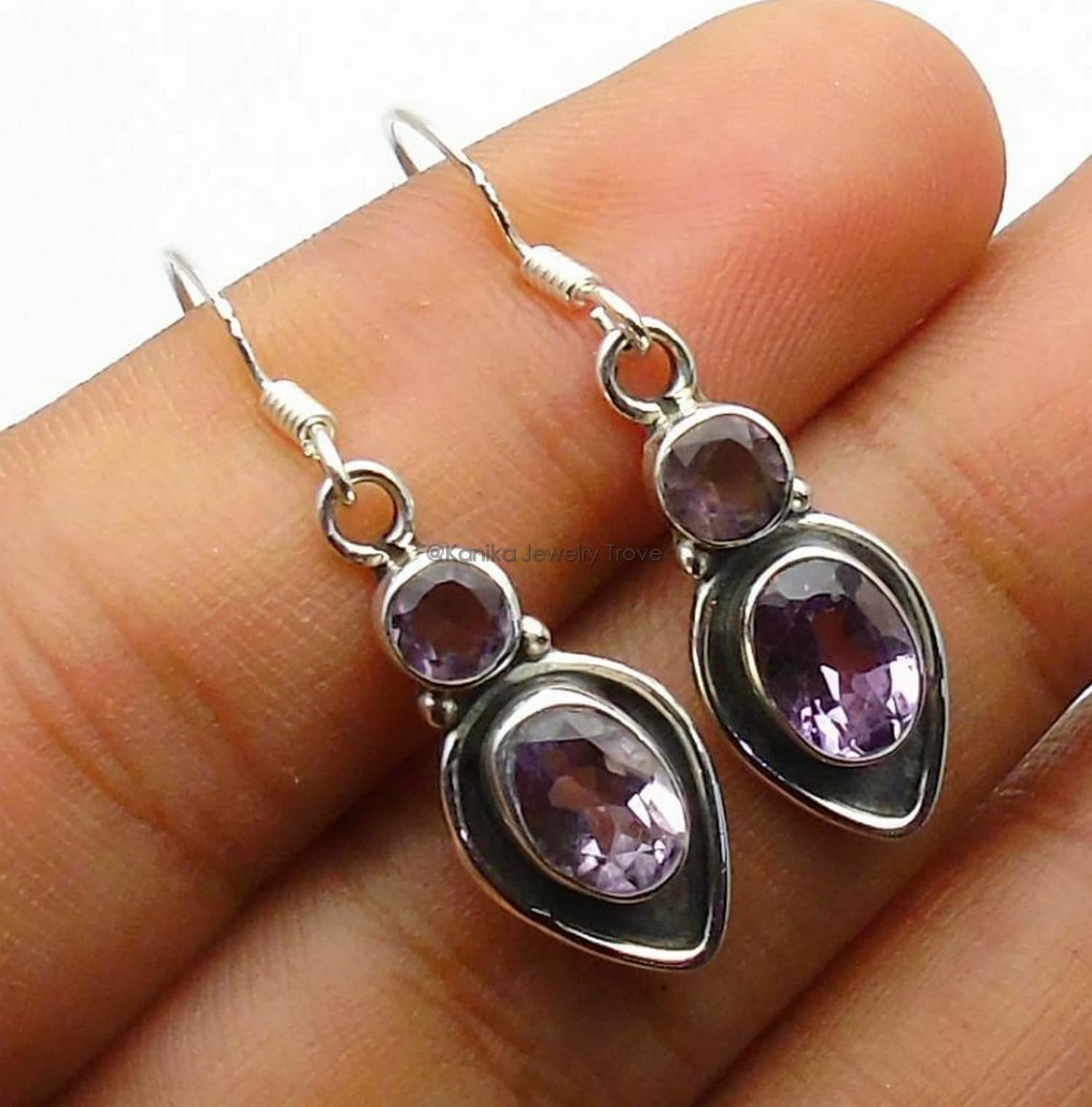 Genuine Pear-Shaped Amethyst Sterling Silver Drop Earrings for Women – Bezel Set Dangle Earrings with Ear Wires | Perfect Purple Bridesmaid Jewelry, Christmas Gift & Special Occasion Accessories