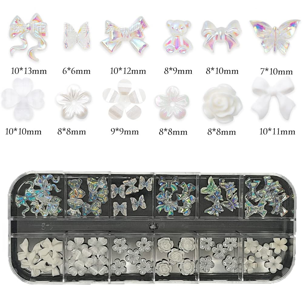 3D Shell Flower Nail Art Palette - 12 Grid Aurora Bow Butterfly Decorations for Manicure, DIY Nail Design Accessories & Jewelry | Perfect for Nail Salons, Home Manicures, and Gift Giving
