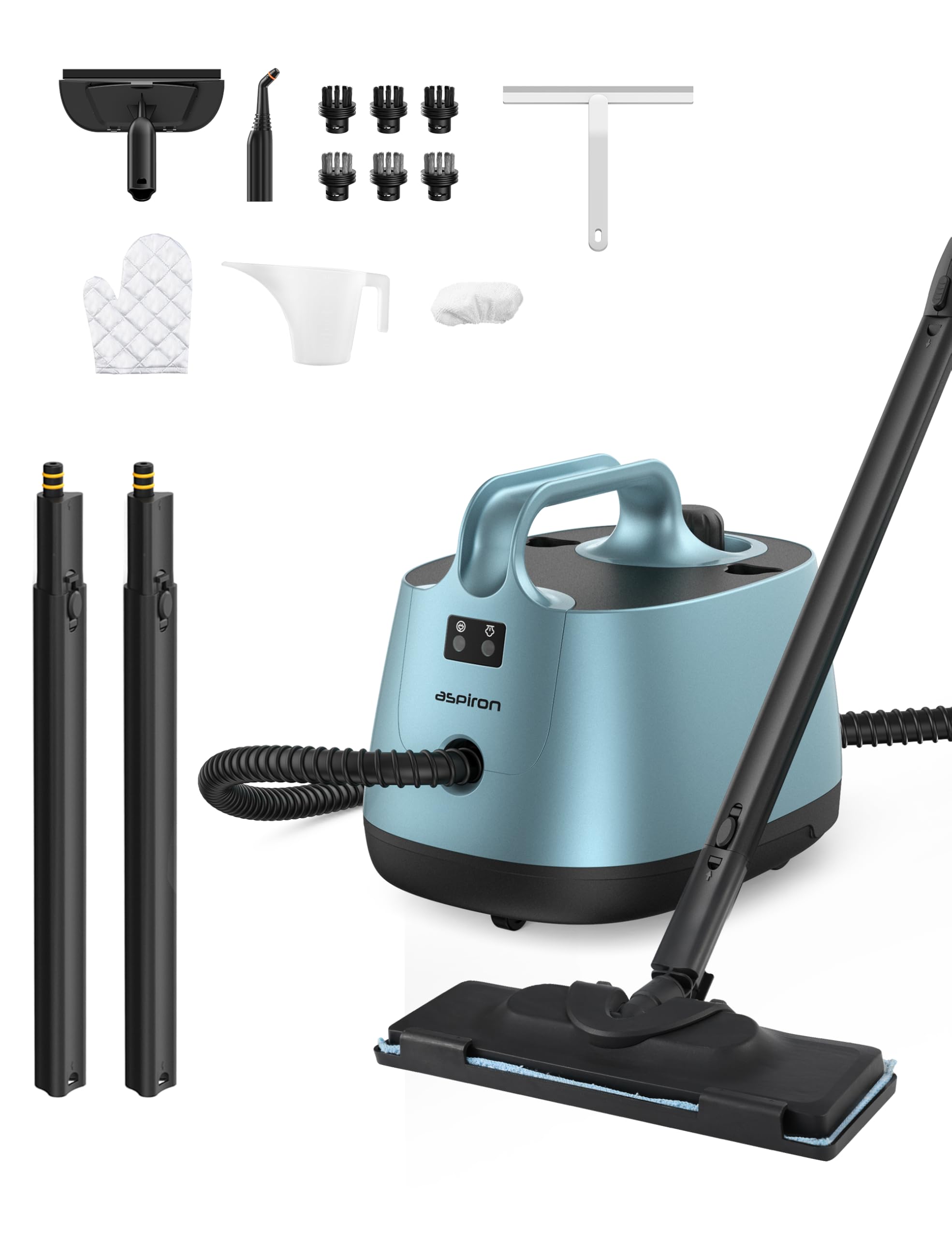 Upgraded Aspiron Steam Cleaner with 21 Accessories - 1.5L Portable Multi-Purpose Steamer for Carpet, Upholstery, Floors & Car Detailing - Quick Heating Heavy Duty Cleaning Tool for Home & Auto Care (Blue)