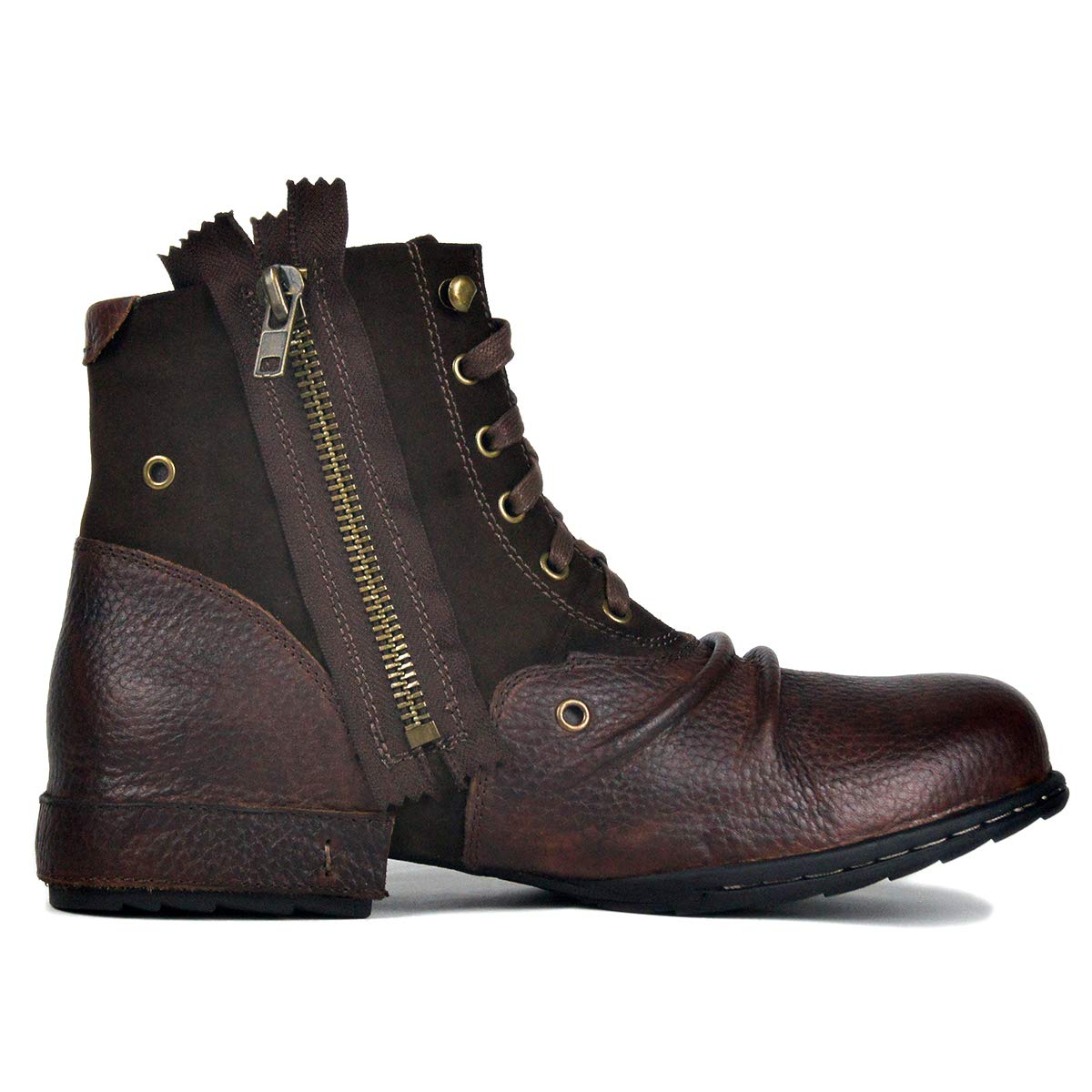 OSSTONE Men's Fashion Leather Moto Boots with Zipper - Casual Chukka Boots OS-5008-8-US - Perfect for Motorcycle Riding, Urban Street Style & Everyday Wear