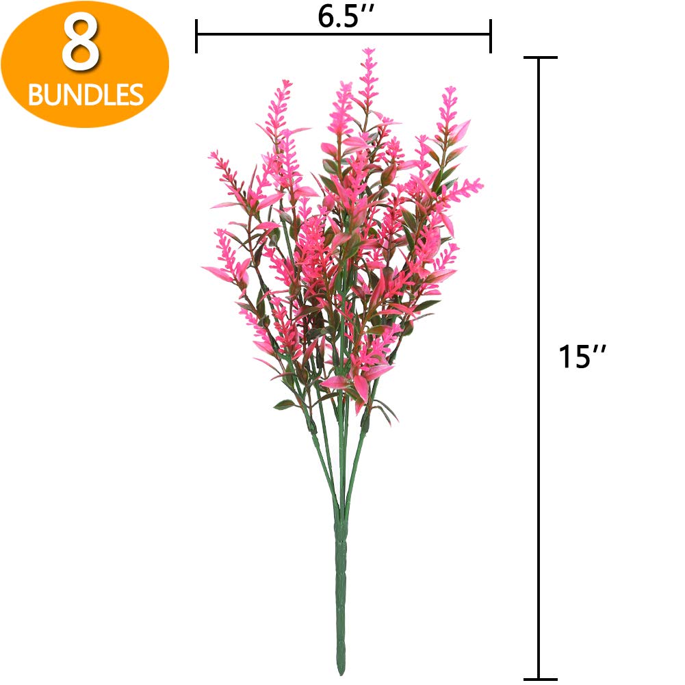24 Pack Artificial Lavender Flowers - UV Resistant Faux Plastic Plants for Outdoor Garden, Porch, Window Box Decor - No Fade Fake Flowers for Home, Wedding, Party Decoration (Hot Pink)