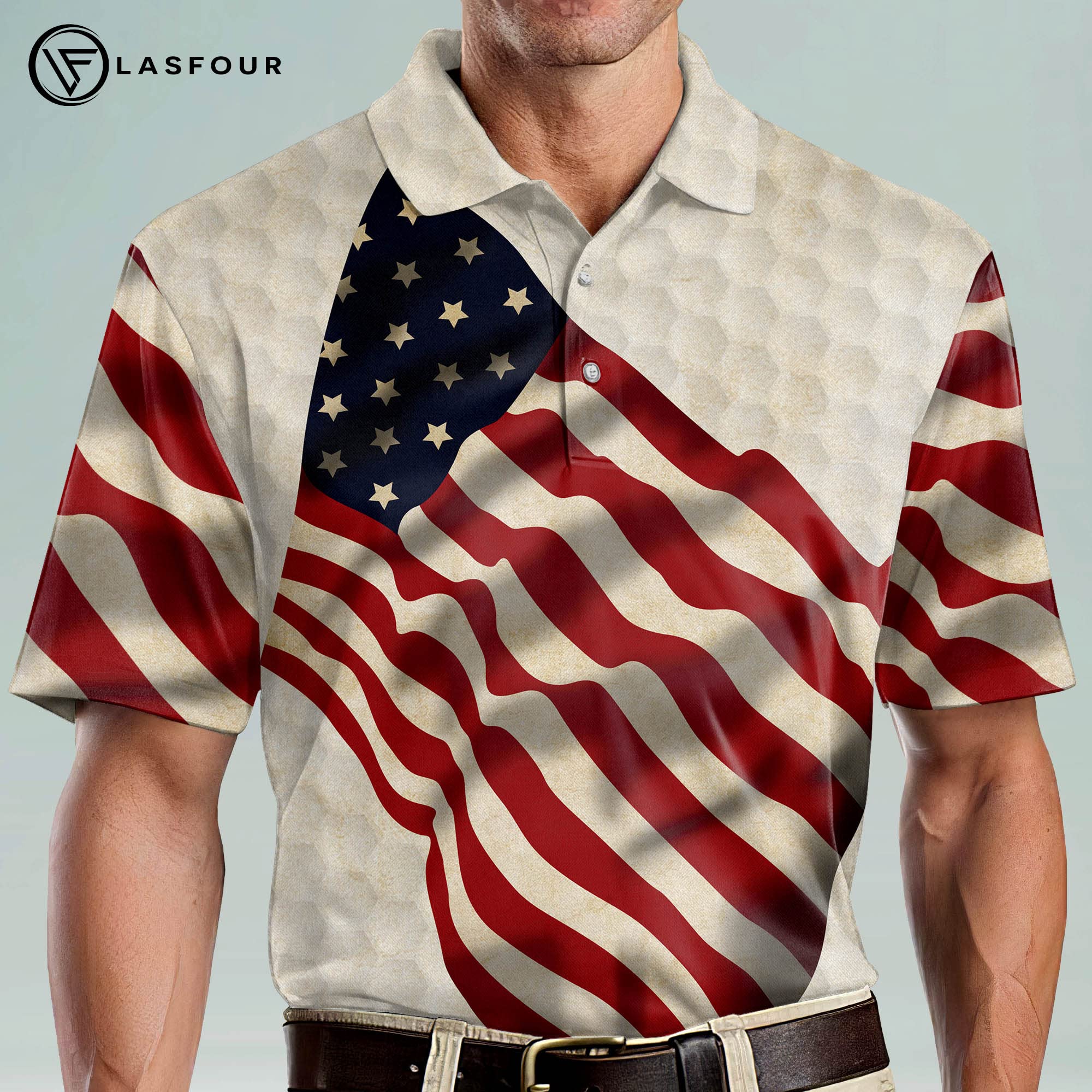 **LASFOUR Patriotic Golf Polo Shirts for Men - Short Sleeve American Flag Design - Perfect for Dad & Grandpa - Ideal for Golf, BBQ, and 4th of July Celebrations**