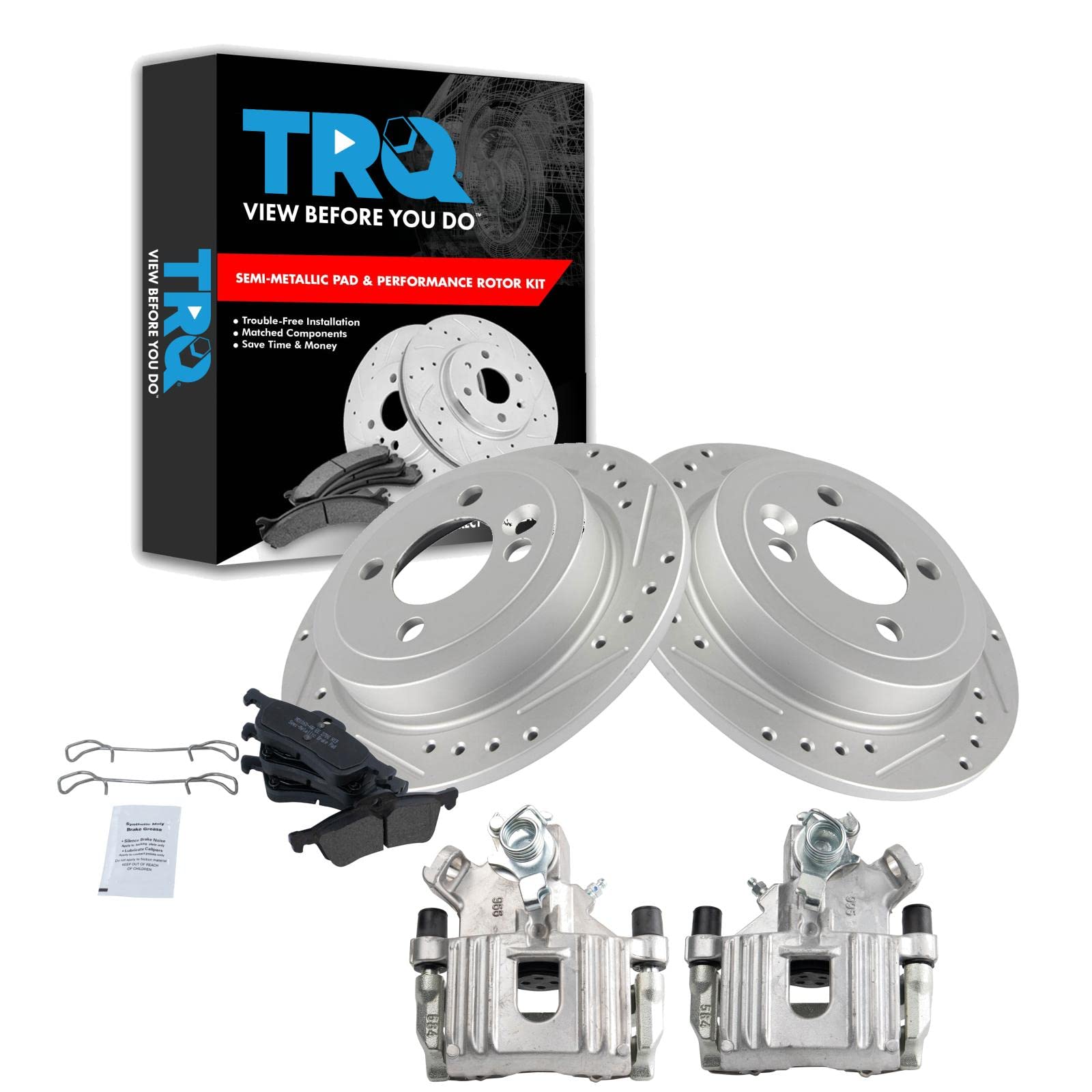 TRQ Rear Performance Brake Pad & Rotor Kit - Semi-Metallic Solid Premium G-Coated - Compatible with 2007-2008 Mini Cooper - Perfect for High-Performance Driving & Daily Commutes