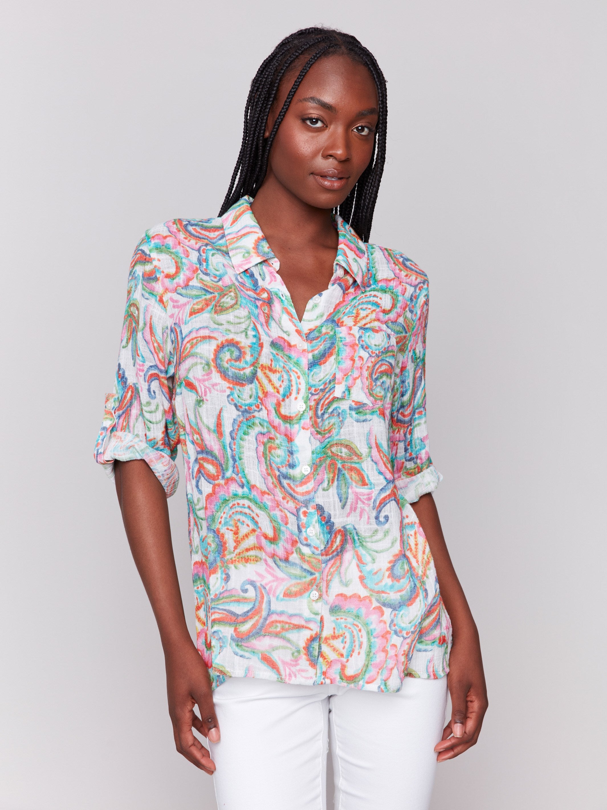Printed Cotton Gauze Shirt for Women - Breathable Summer Boho Blouse | Perfect for Carnival, Beach Vacation & Music Festivals