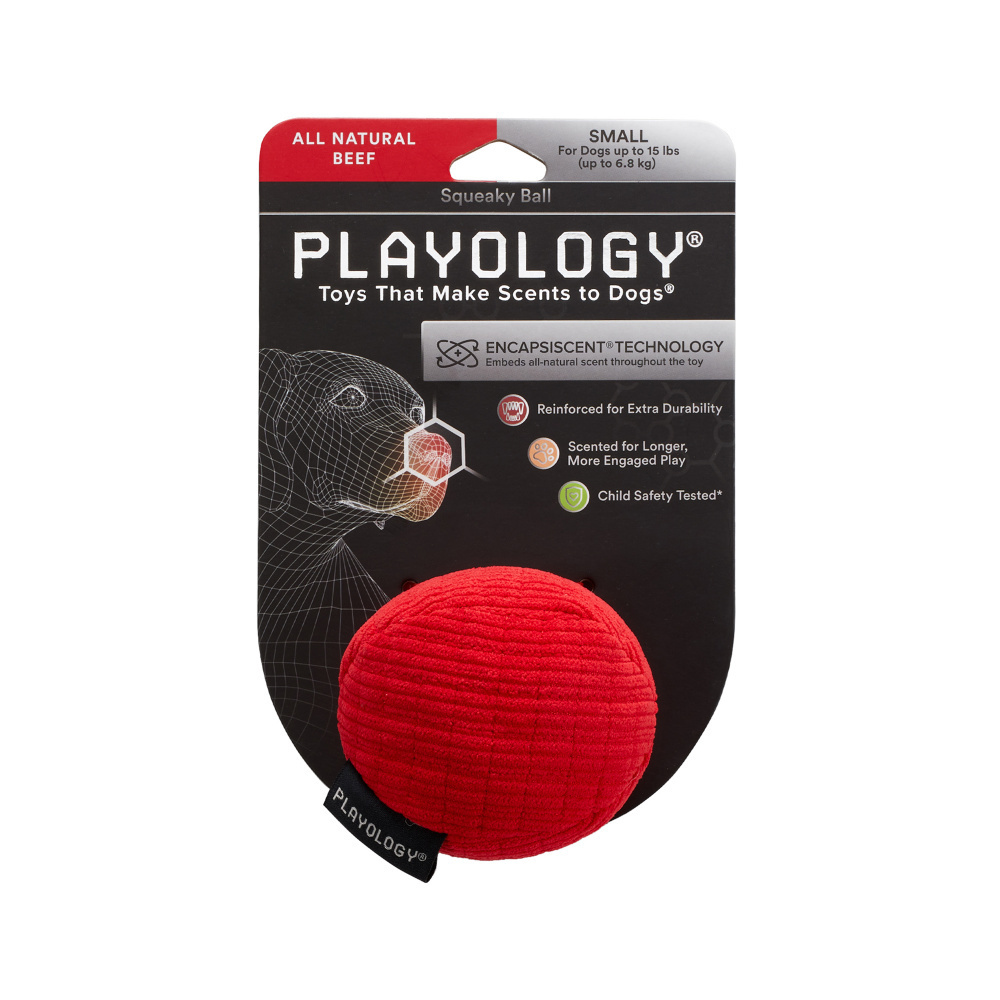 Playology Plush Ball Beef Scented Dog Toy - Durable Chew Toy for Small & Large Dogs, Interactive Play & Training - Perfect for Fetch, Tug-of-War & Indoor/Outdoor Playtime