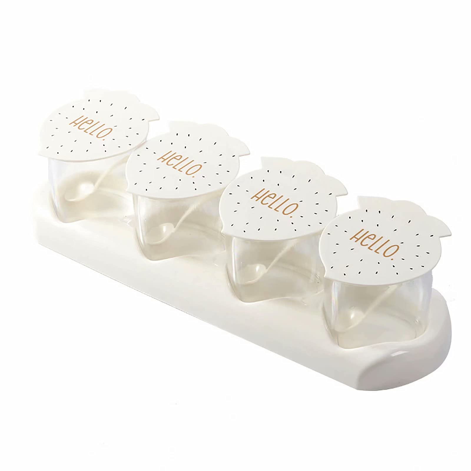 CHENSQ Peach-Shaped Seasoning Box with Flip-Top Lid & Built-in Spoon - 4oz Spice Jars Set for Salt, Pepper, Sugar & Spices - Perfect for Kitchen Countertop, Dining Table & Picnic Organization