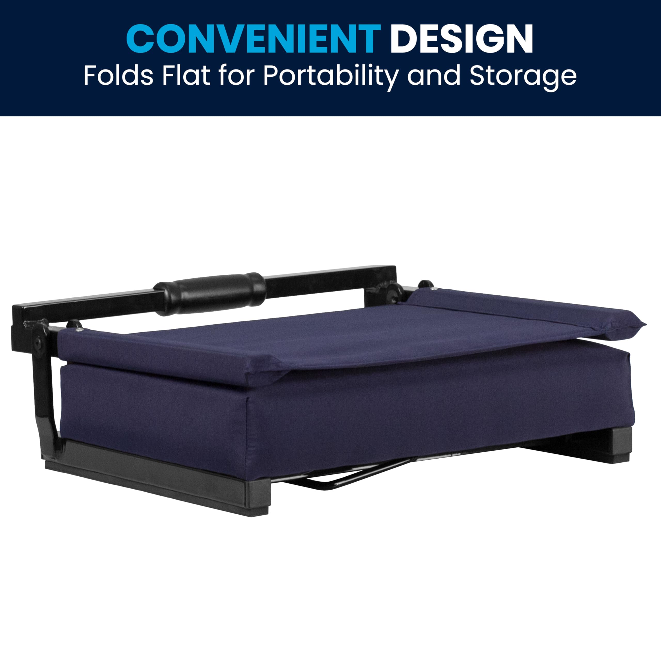 Flash Furniture Grandstand Portable Folding Stadium Seat with Padded Cushion & Carrying Handle - 500 lb Weight Capacity, Navy Blue - Perfect for Bleachers, Benches, Sporting Events, Concerts & Outdoor Activities