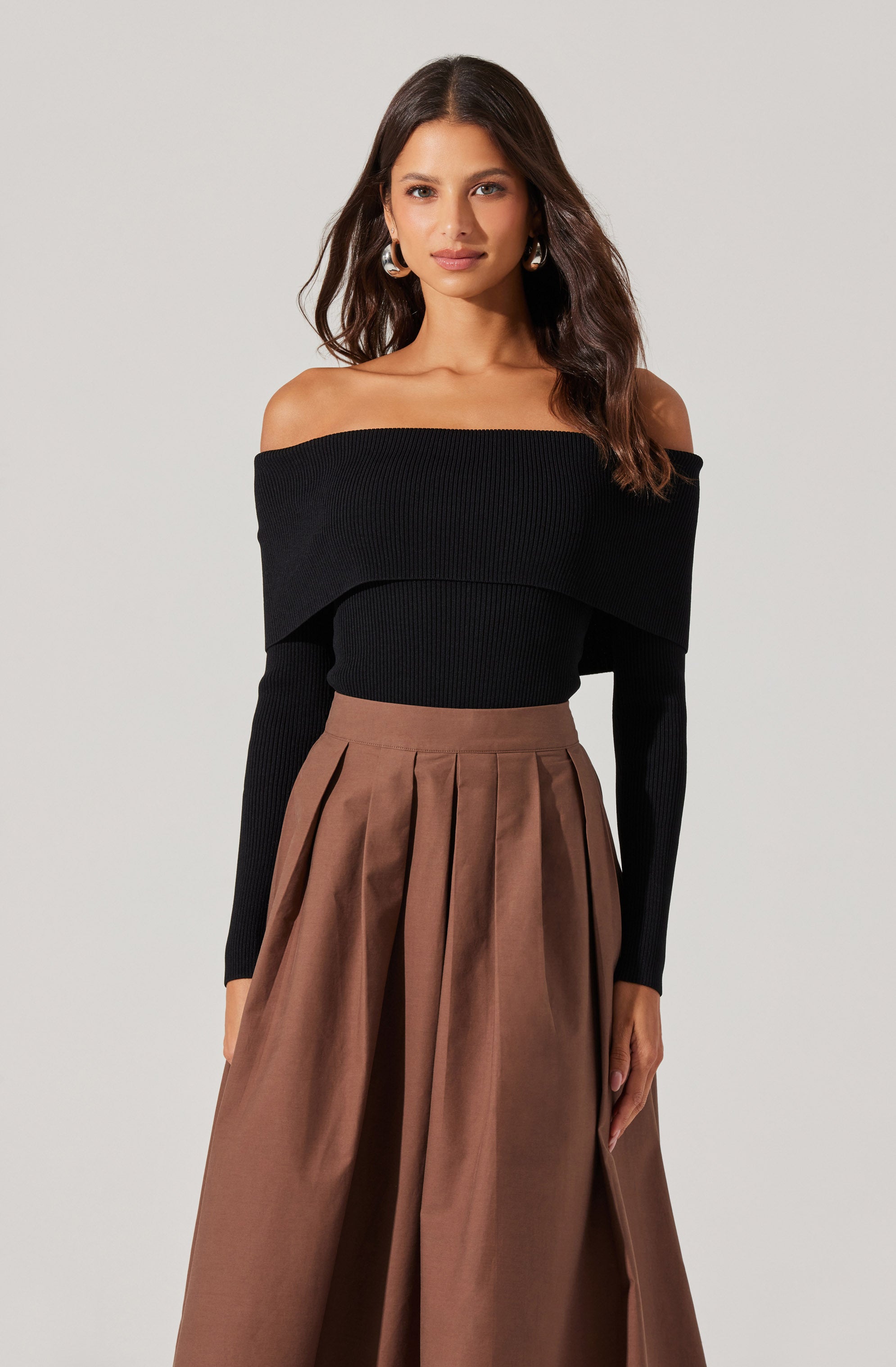 Stylish Foldover Ribbed Off Shoulder Sweater for Women | Trendy Knit Pullover | Perfect for Casual Outfits, Date Nights & Fall Layering