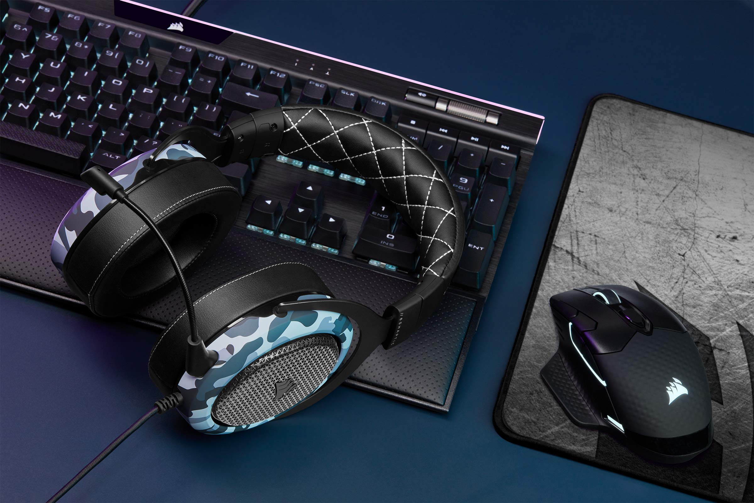 Corsair HS60 HAPTIC Gaming Headset with Taction Technology - Stereo Sound, Adjustable Memory Foam Ear Cushions, Detachable Mic (Camo) - Perfect for PC, PS4, Xbox Gaming & Streaming