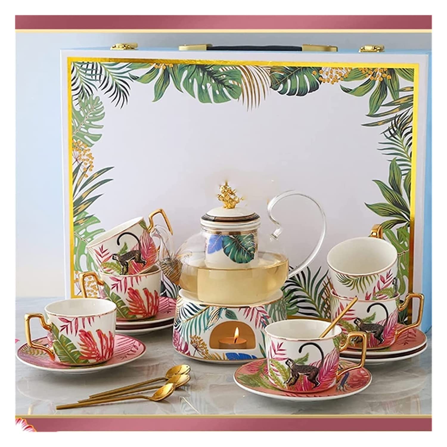 Premium European-Style Ceramic Tea Set - 6-Piece Afternoon Tea Coffee Cup & Saucer with Teapot - Elegant Porcelain Tea Cups for Home, Cafe & Gifts - Perfect for English Tea Party, Bridal Shower & Cozy Afternoon Tea Time