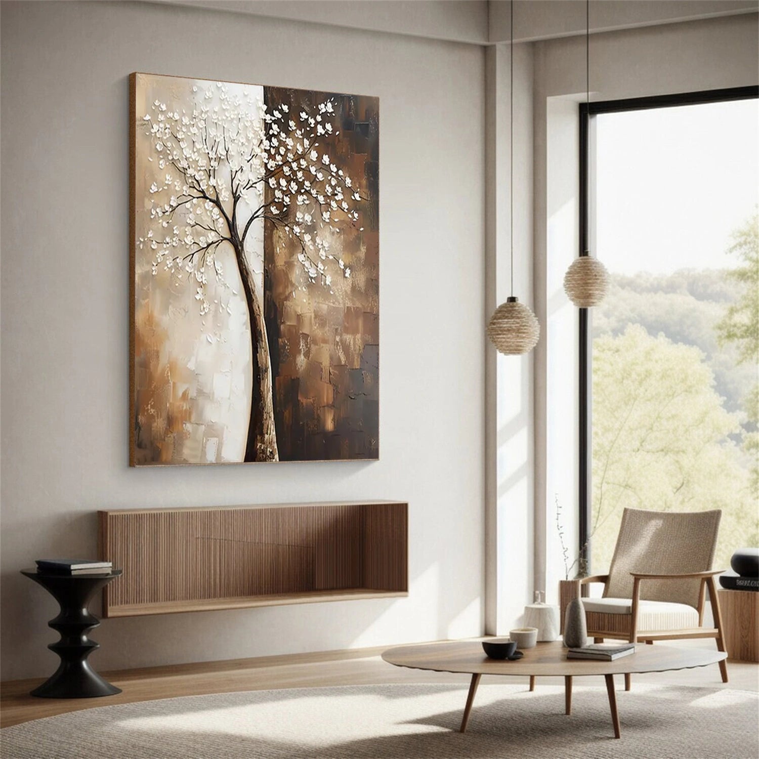 Beautiful Flower and Tree Painting #FT213 - Handmade Canvas Art for Home Decor, Living Room, Bedroom & Office Wall