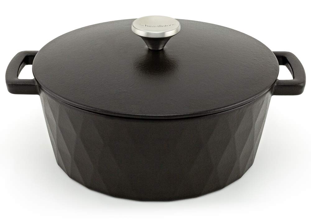 26cm Satin Black Enameled Cast Iron Dutch Oven - 5.2L Diamond Cocotte for Induction, Stovetop & Oven - Perfect for Braising, Baking & Slow Cooking