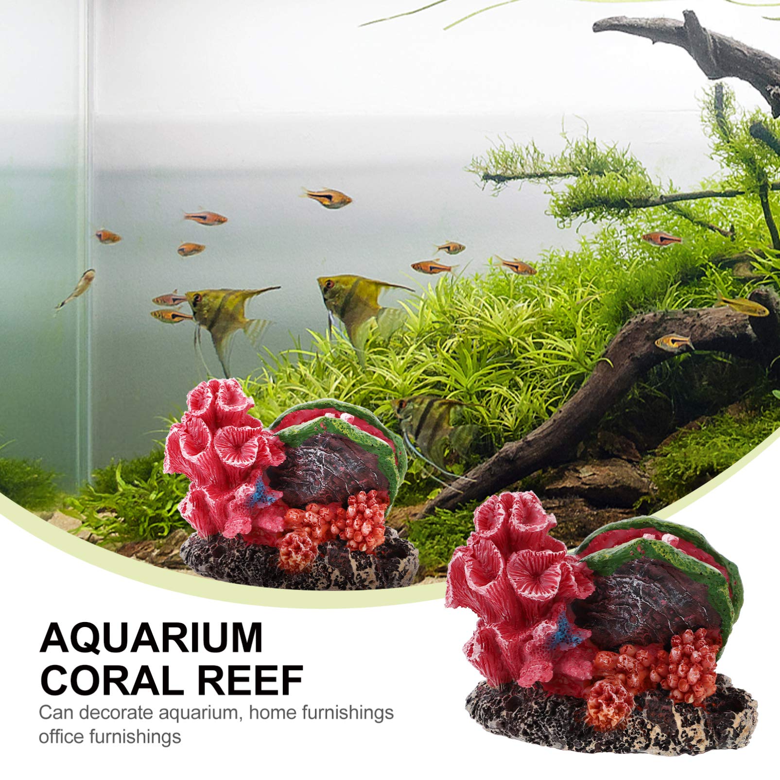 POPETPOP Artificial Coral Reef Decor - Resin Aquarium Plants & Shells for Fish Tank, Marine Landscape & Sea Themed Aquascaping - Perfect for Saltwater & Freshwater Tanks
