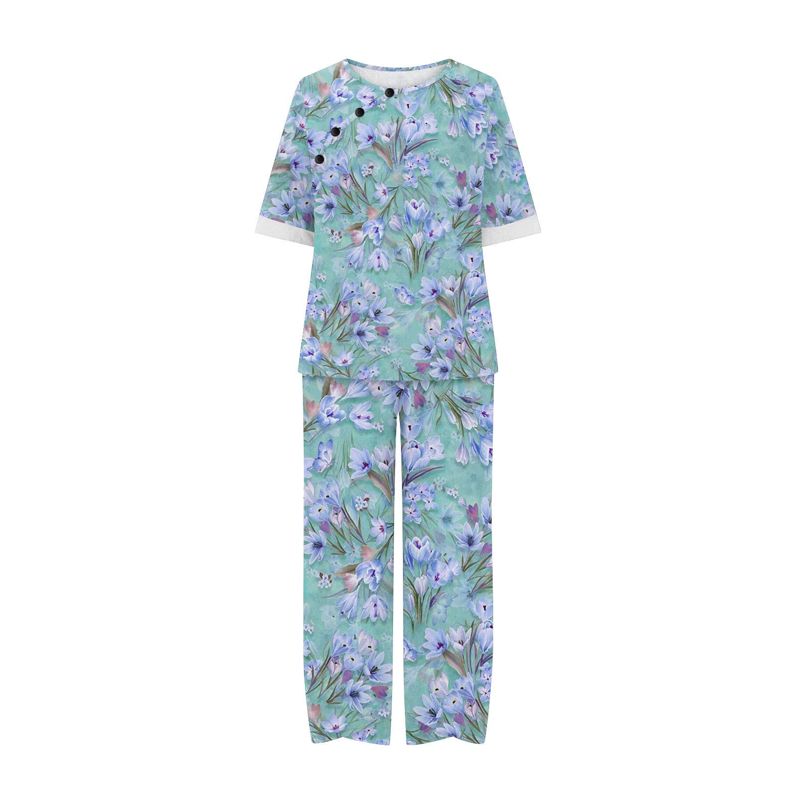 Oelaio Women's Wide Leg Lounge Pajama Set - 2 Piece Button Down Cotton Linen Pajamas with Oversized Pants | Soft & Breathable 100% Cotton Sleepwear | Perfect for Travel, Home Relaxation & Casual Outfits