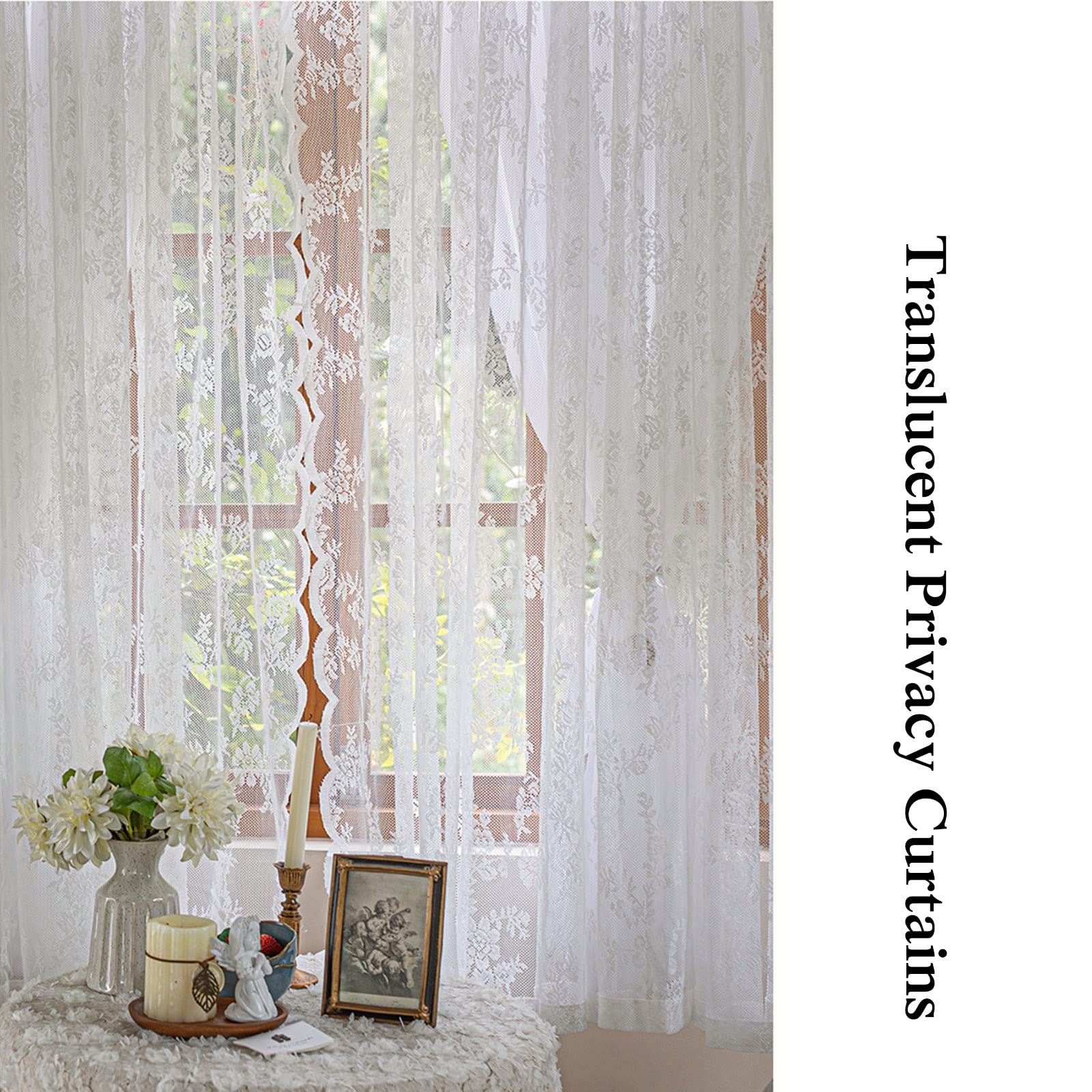V3VOGUE White Rustic Lace Sheer Curtains - 1 Piece Small Half Window Curtain, Privacy Translucent Voile Drapes for Kitchen, Cafe, Partition & Valance - Perfect for Bedroom, Living Room & Office Decor