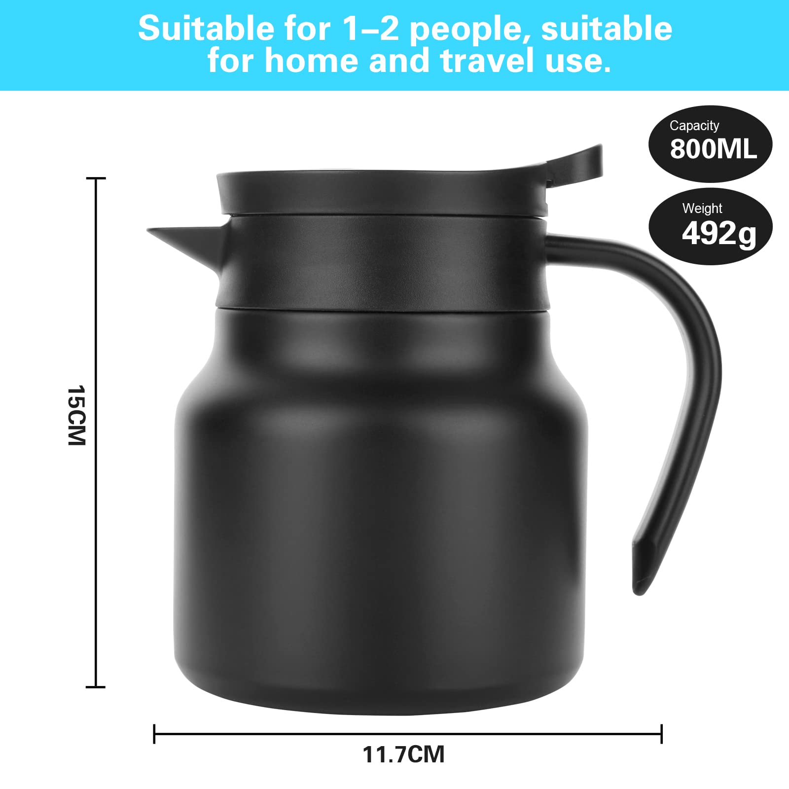 Premium Stainless Steel Vacuum Teapot with Infuser & Strainer - 800ML Black Tea & Coffee Maker with Temperature Display - Perfect for Home, Office & Tea Ceremonies