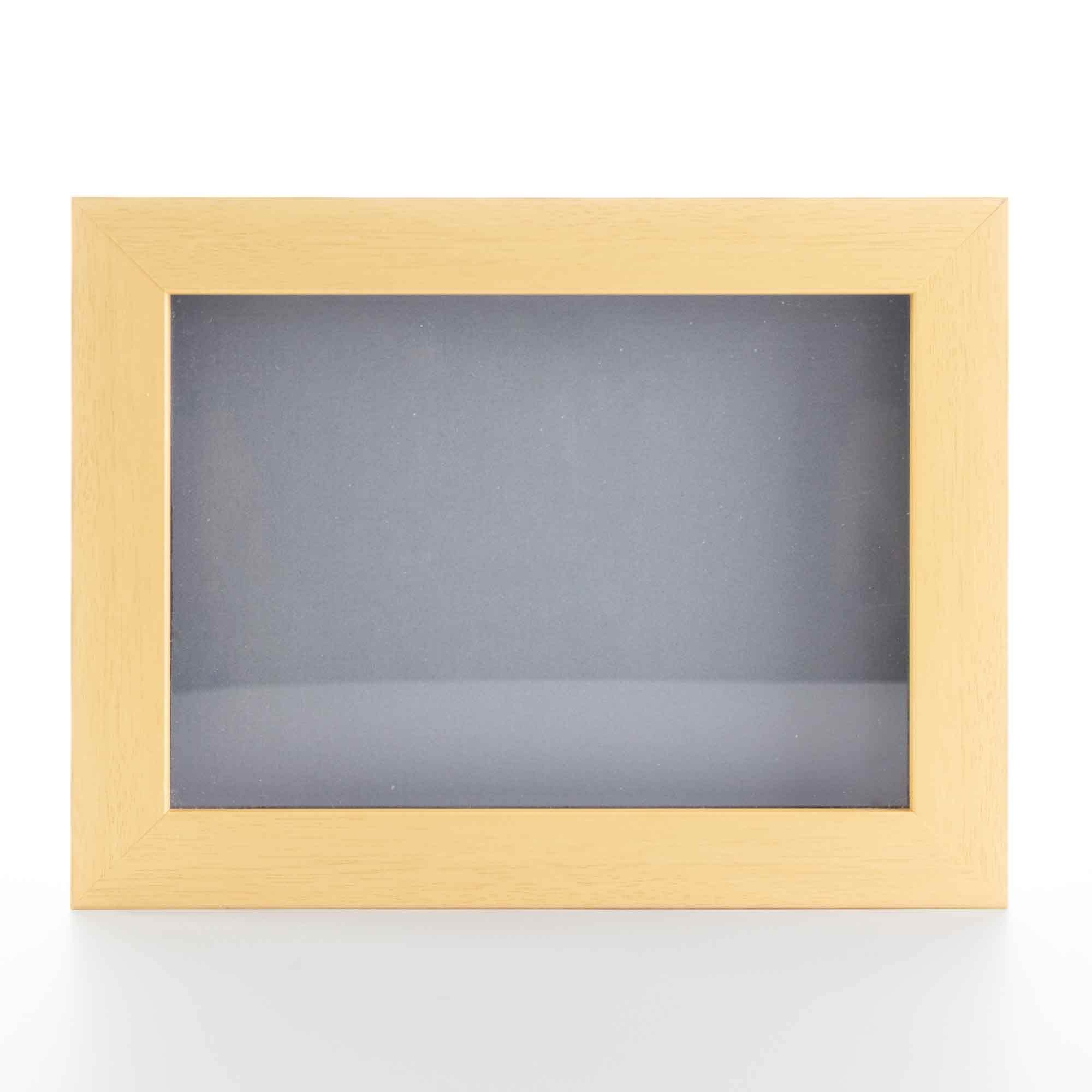 Natural 13x13 Inch Wooden Shadow Box Display Frame with Grey Acid-Free Backing & UV Protective Acrylic - 3/4
