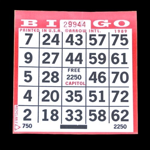 Pushout Bingo Game Cards - Red - 250 Pack - 4 Inch Square Disposable Cards - No Duplicates - Made in USA - Perfect for Parties, Fundraisers & Family Game Nights
