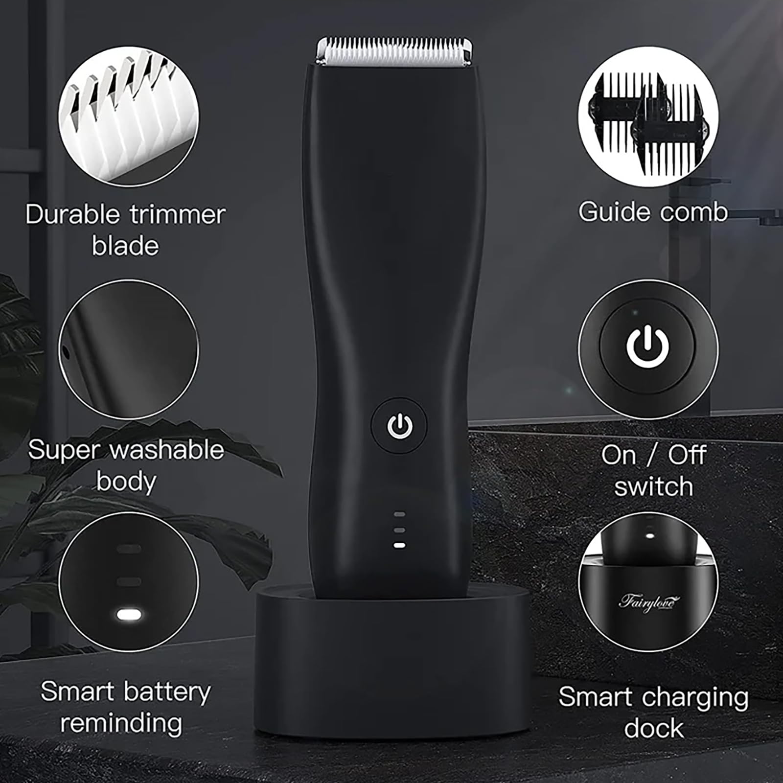Premium Body Hair Trimmer for Men & Women - Electric Manscaping Shaver with Safety Design for Groin, Underarms & Sensitive Areas - Waterproof & Cordless for Easy Use at Home or Travel (White)