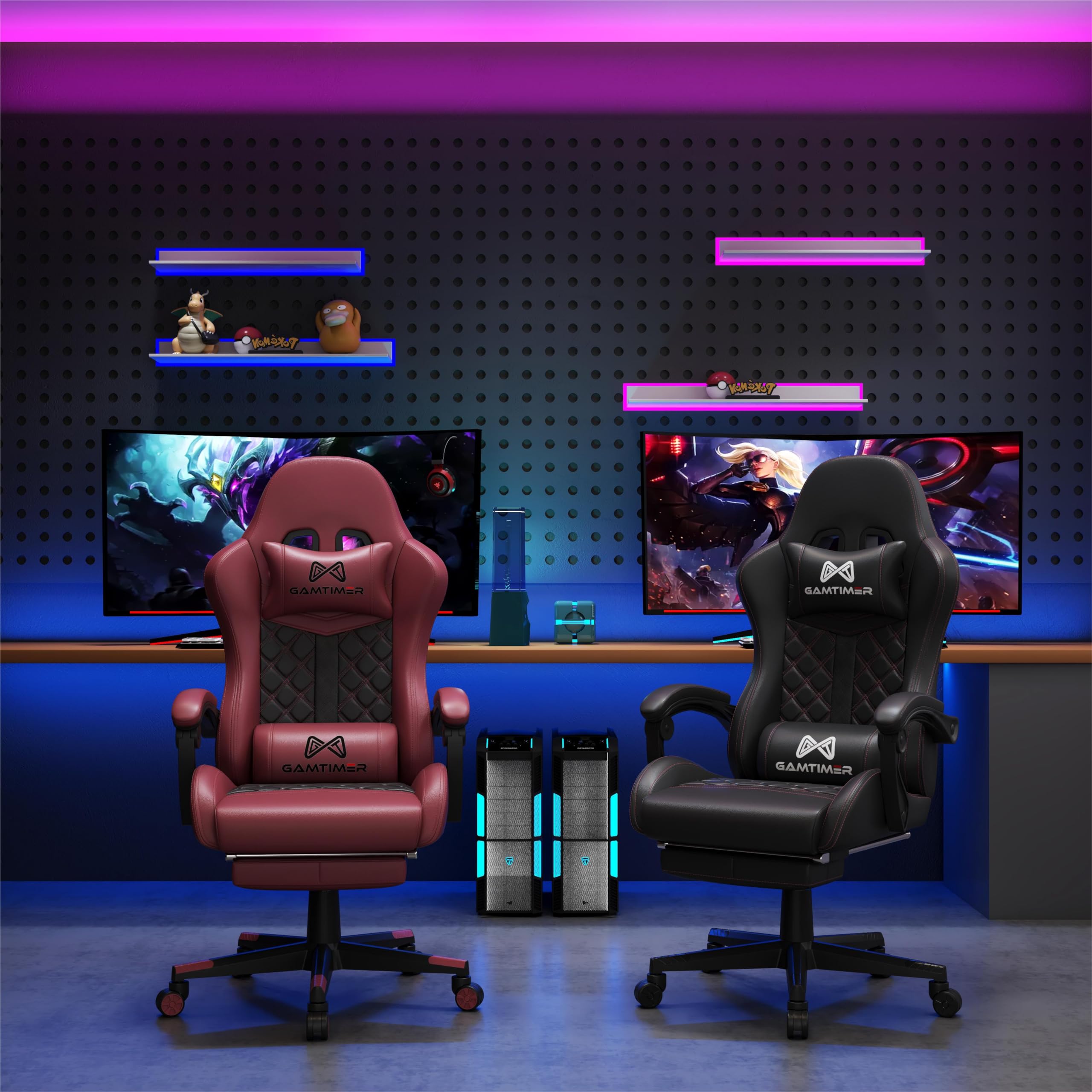 Ergonomic Gaming Chair with Adjustable Lumbar Support & Headrest - Breathable PU Leather Computer Chair with Footrest, 360° Swivel & Reclining Backrest for Home Office, Streaming, and Esports - Black