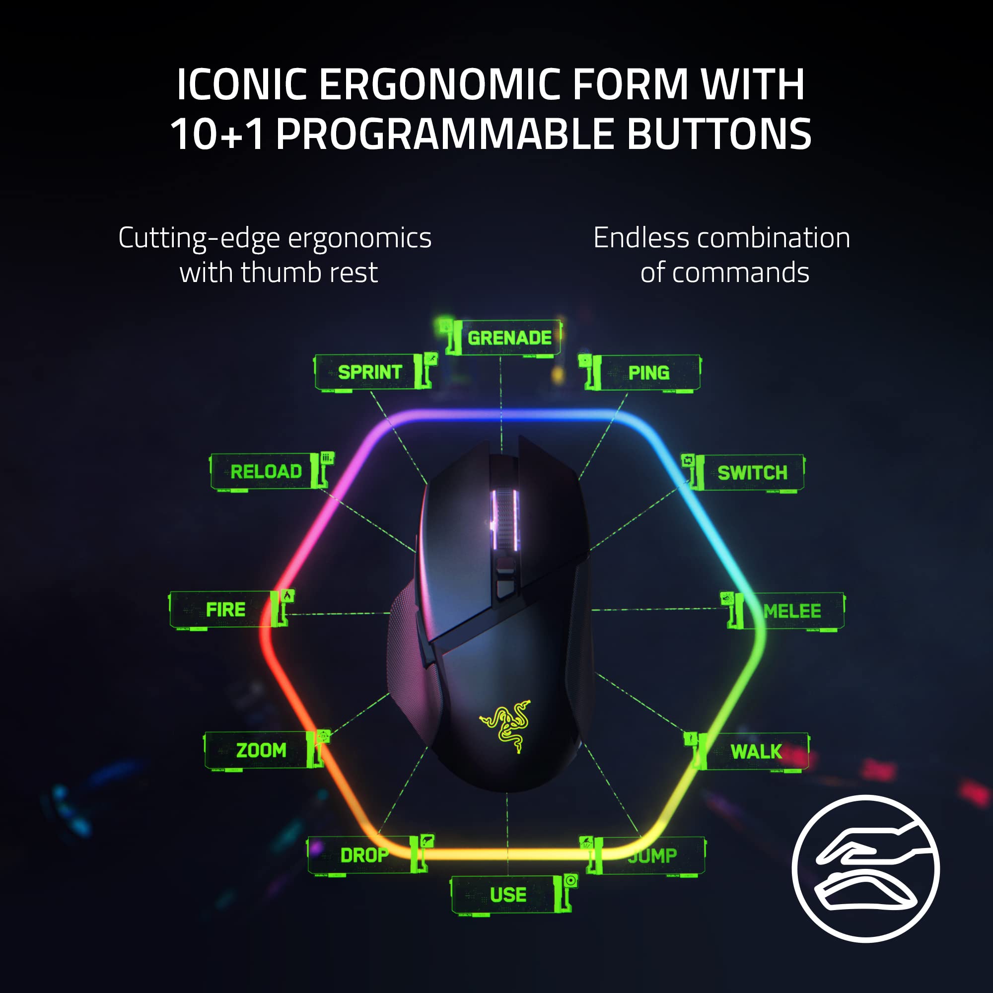 Razer Basilisk V3 Pro Wireless Gaming Mouse - 11 Programmable Buttons, Gen-3 Optical Switches, HyperScroll Tilt Wheel, Chroma RGB, Focus Pro 30K Sensor - White - Perfect for FPS, MMO Gaming & Professional Work