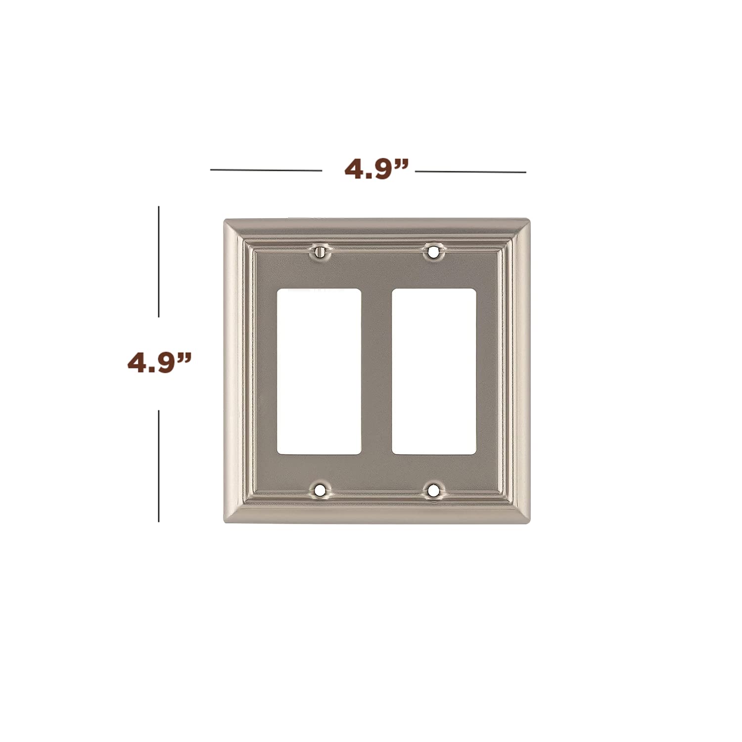 SLEEKLIGHTING Brushed Nickel Outlet Covers & Switch Plates - Decorative Wall Plate Light Switch Cover Beveled Edge - 2 Gang Decorator Size (2 Pack) - Perfect for Home, Office & Commercial Spaces