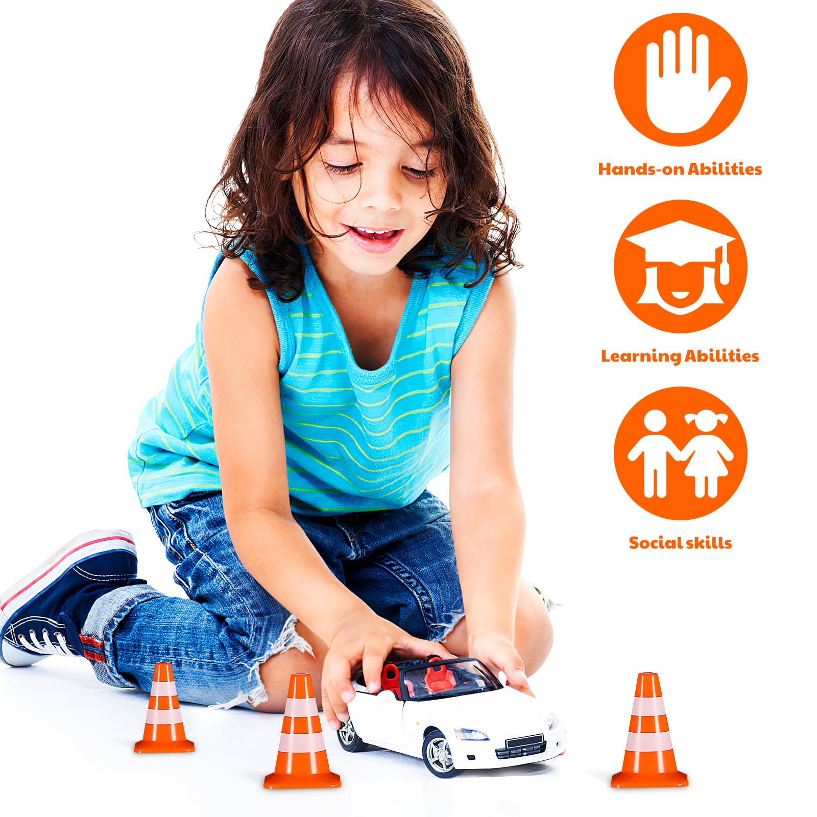 STOBOK 14-Piece Mini Orange Traffic Cones - Durable Plastic Road Construction Toys for Kids, Educational Safety Sign Models & Photo Props | Perfect for Playtime, Classroom Learning, and DIY Roadblock Scenes