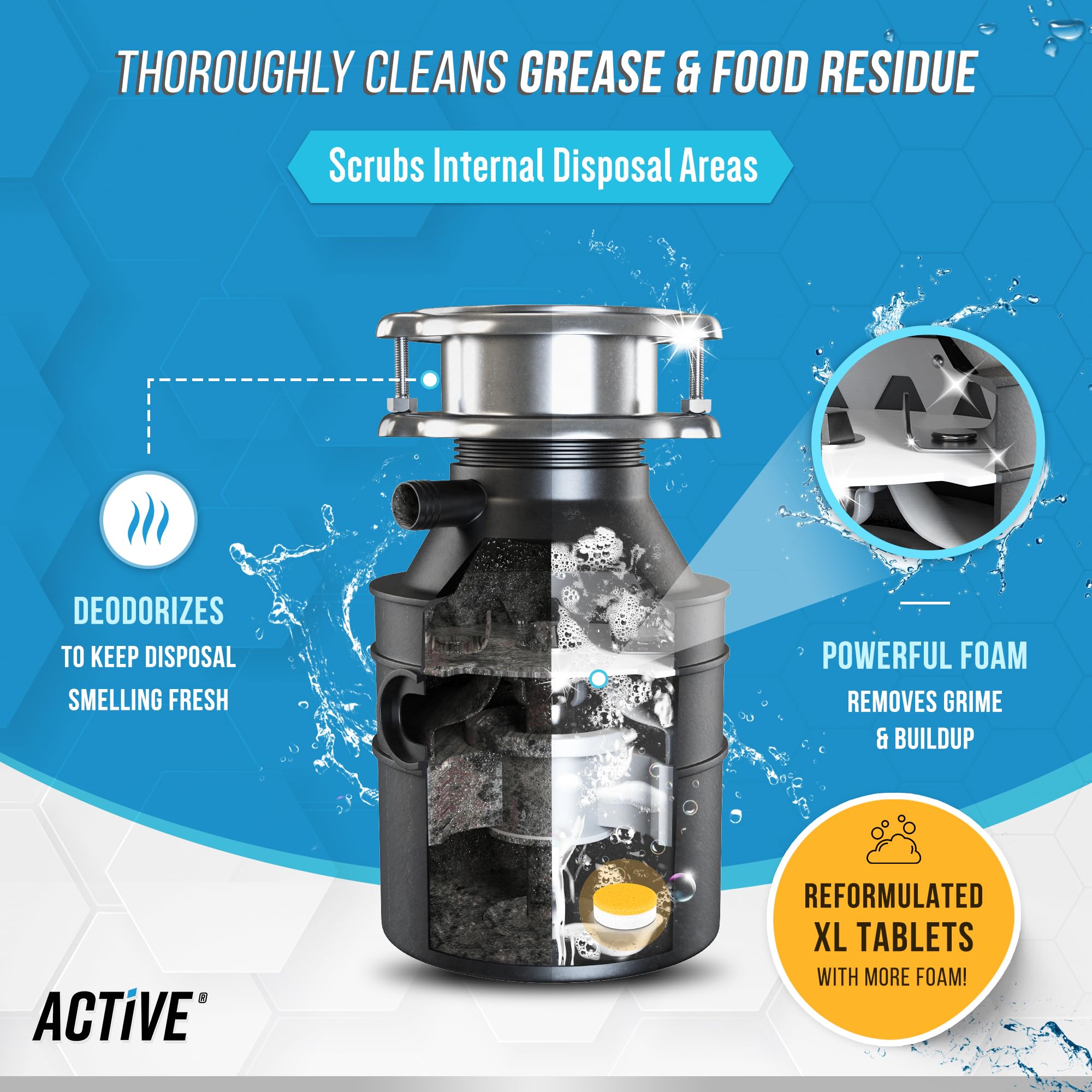 Powerful XL Foaming Garbage Disposal Cleaner & Deodorizer Tablets - 24 Pack (1 Year Supply) | Natural Citrus Scent | Deep Cleans Kitchen Drains & Eliminates Odors | Perfect for Garburator, Sink Disposer & Septic System Maintenance