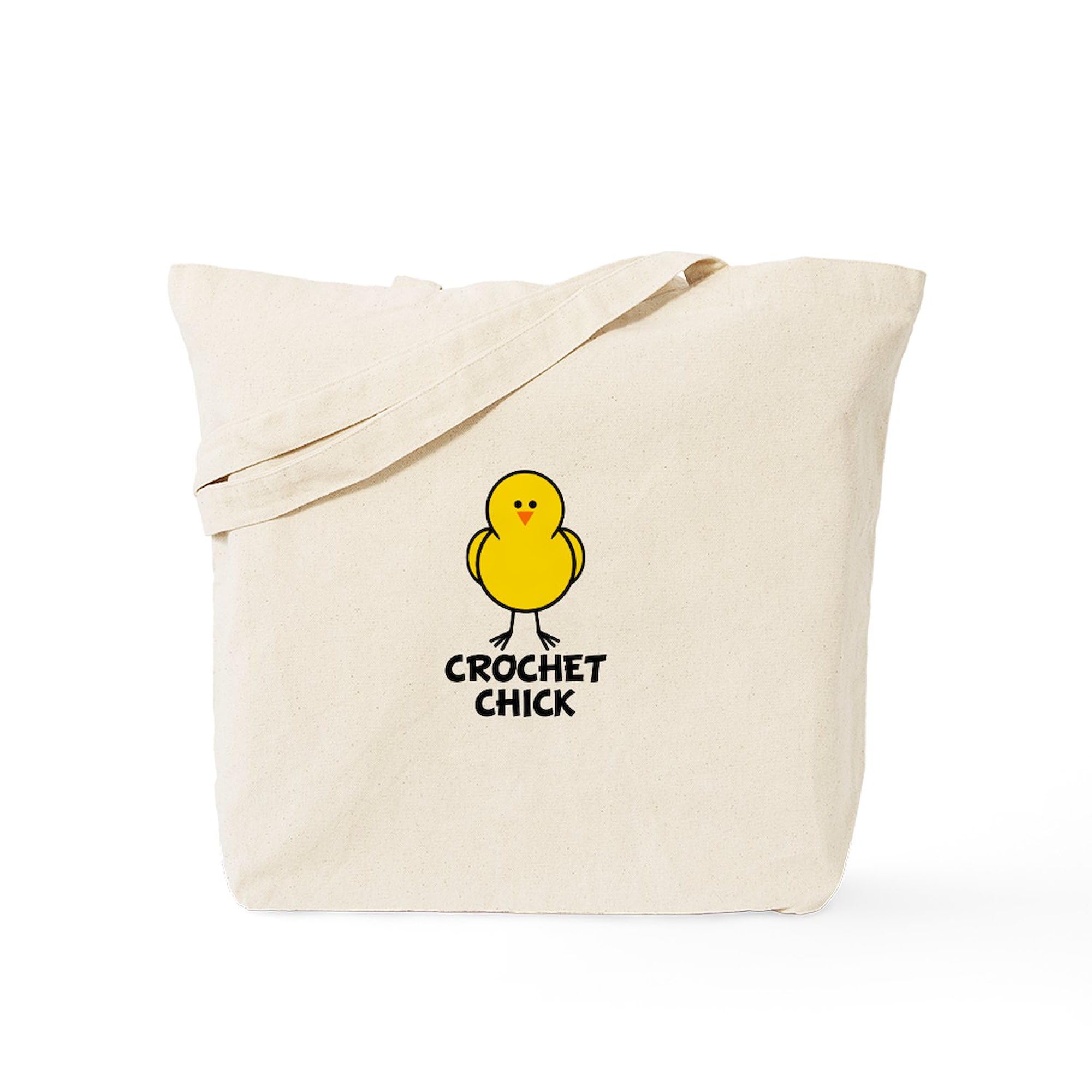 Crochet Chick Tote Bag - Natural Canvas Reusable Shopping Bag for Women, Eco-Friendly Grocery Tote with Roomy Interior - Perfect for Farmers Market, Beach Trips & Everyday Use